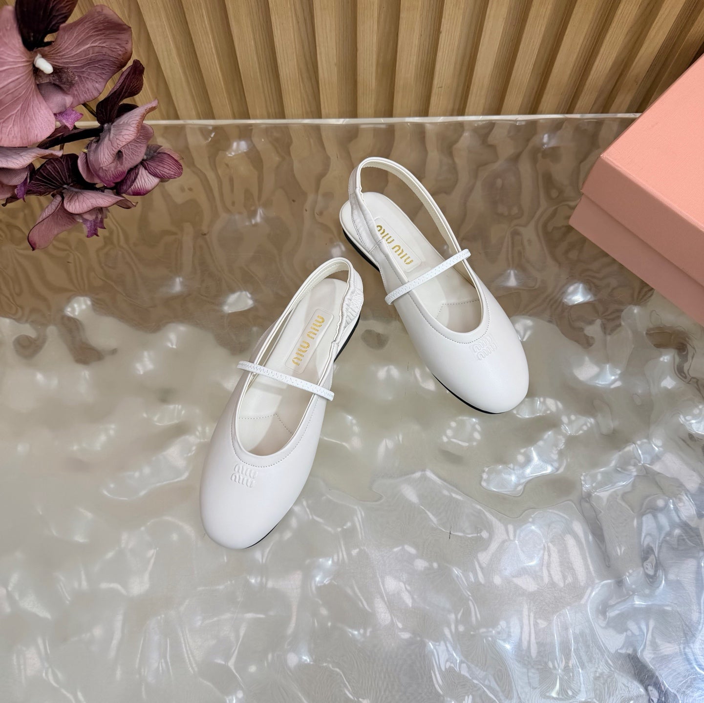 Miu 26s Slingback Ballerinas White Lambskin 933414