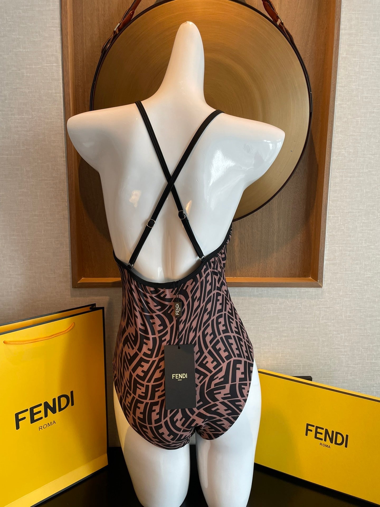 Fendi Swimsuits Black Beige Cotton 180525