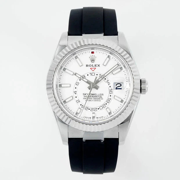 Rolex Sky-Dweller 42mm Stainless Steel Case White Dial Rubber Strap