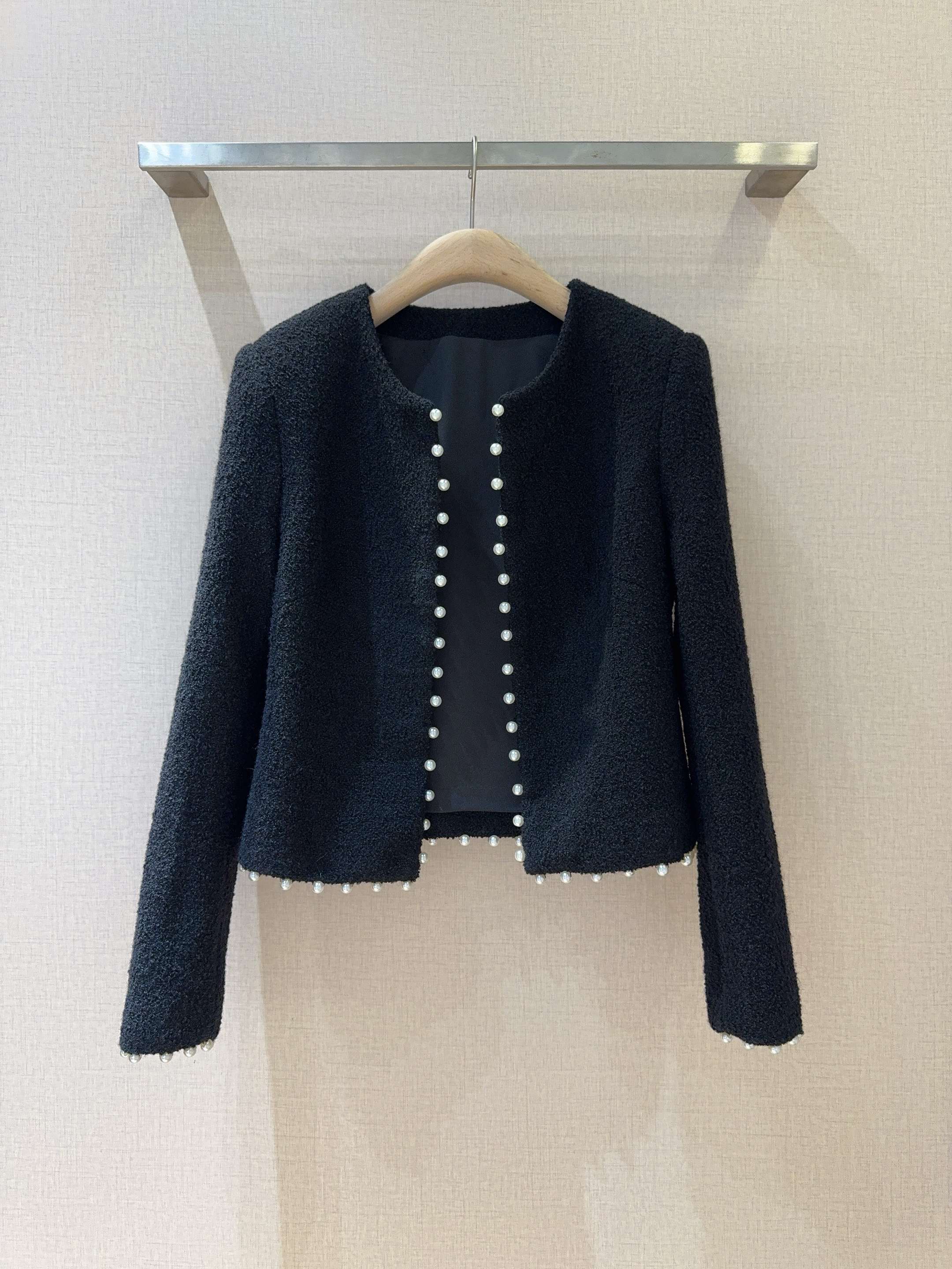 YSL 26s Cropped Jacket Navy Blue Tweed 413215