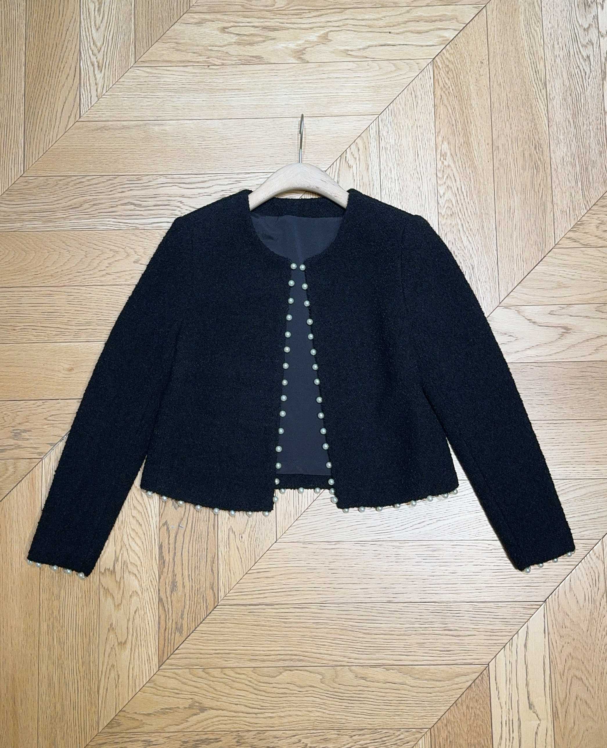YSL 26s Cropped Jacket Navy Blue Tweed 413215