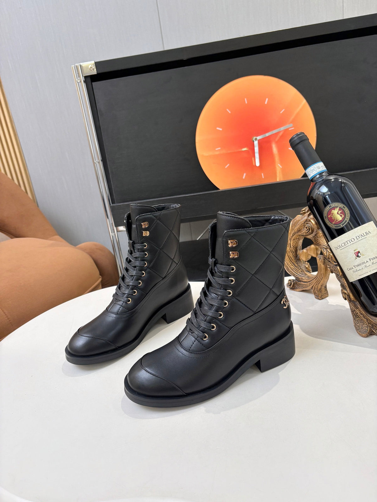 CC 26s Quilted Martin Boots Black Lambskin 100836