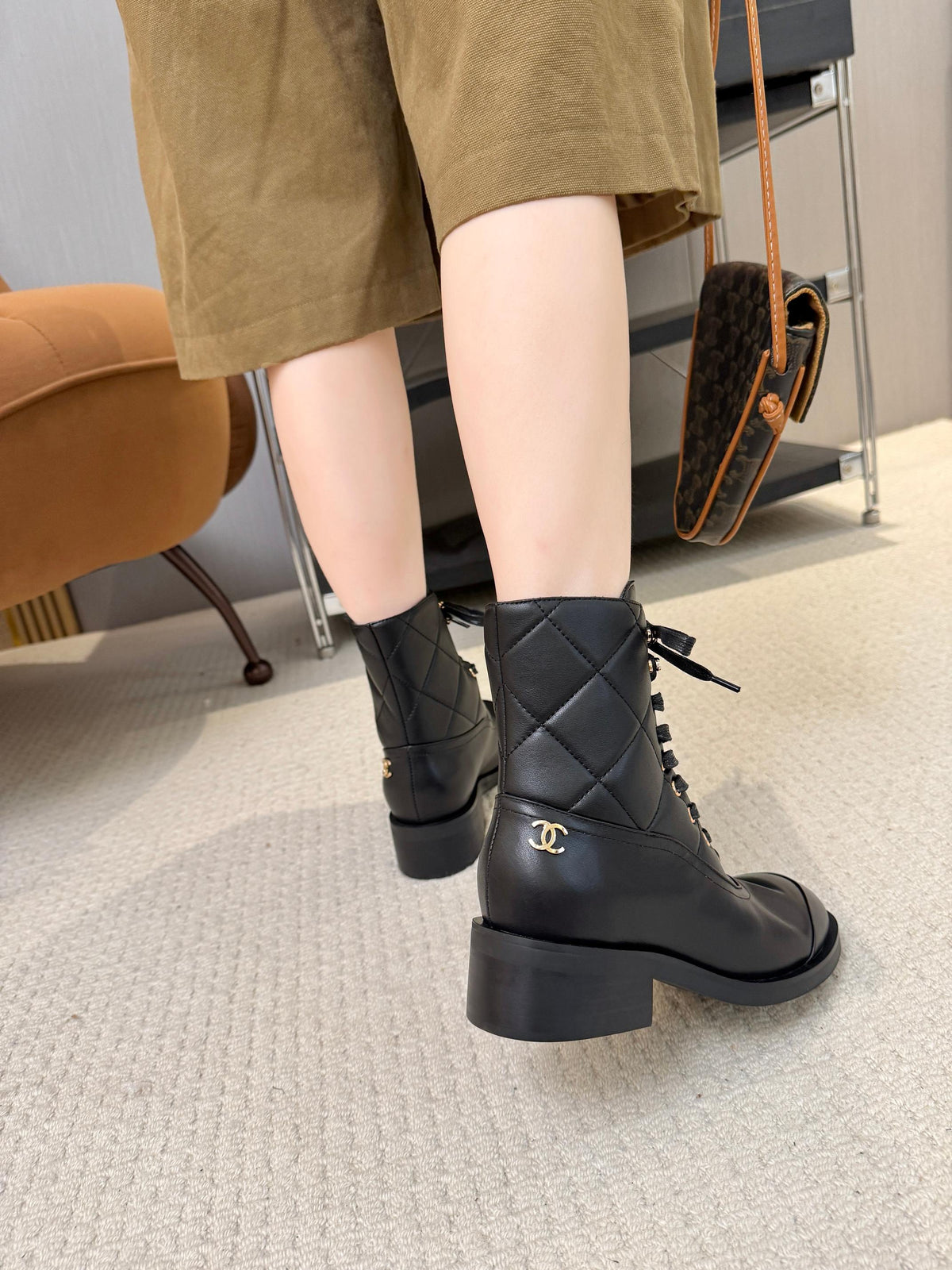 CC 26s Quilted Martin Boots Black Lambskin 100836