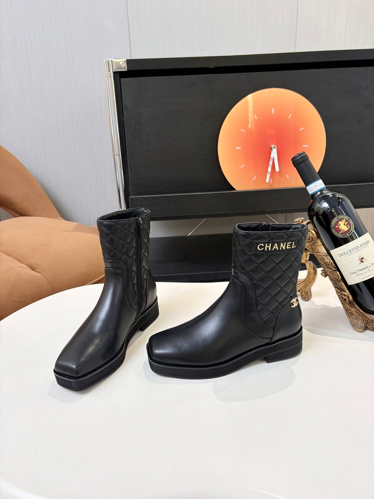 Chanel 26s Quilted Ankle Boots 4cm Black Leather 168208