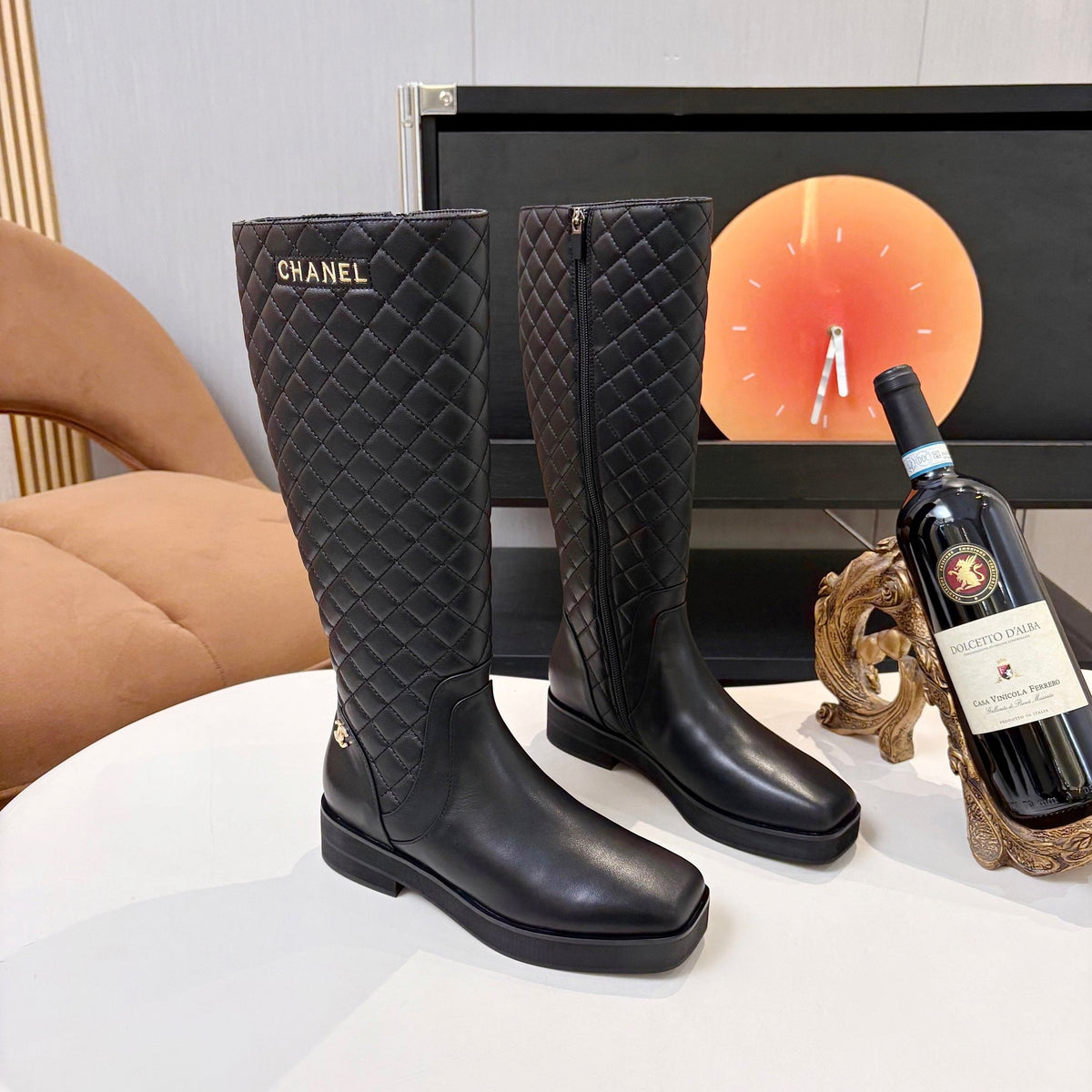 Chanel Quilted High Boots 4cm Black Leather 168210