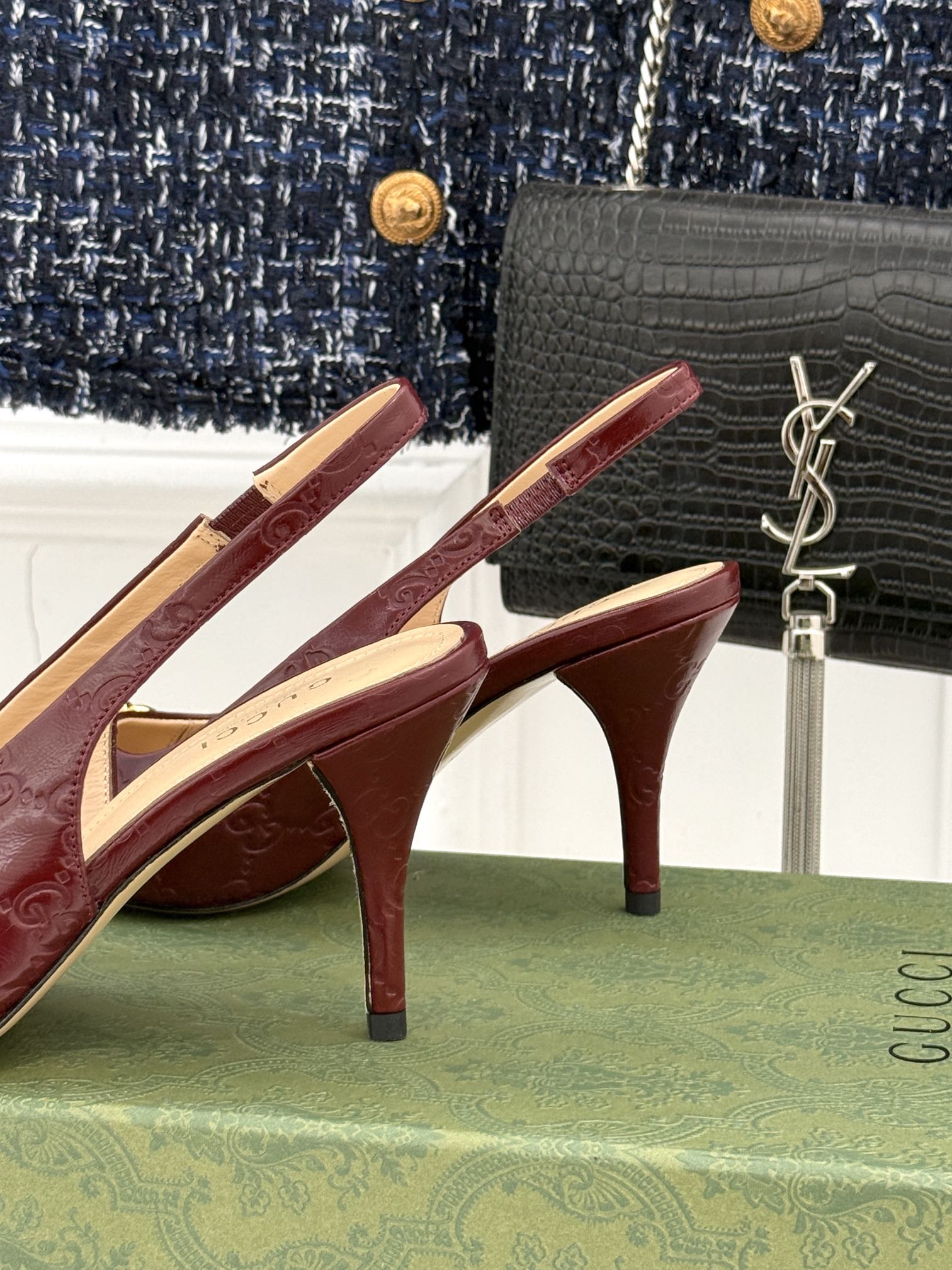 GG Horsebit Slingback 100MM Burgundy GG Leather Point Toe