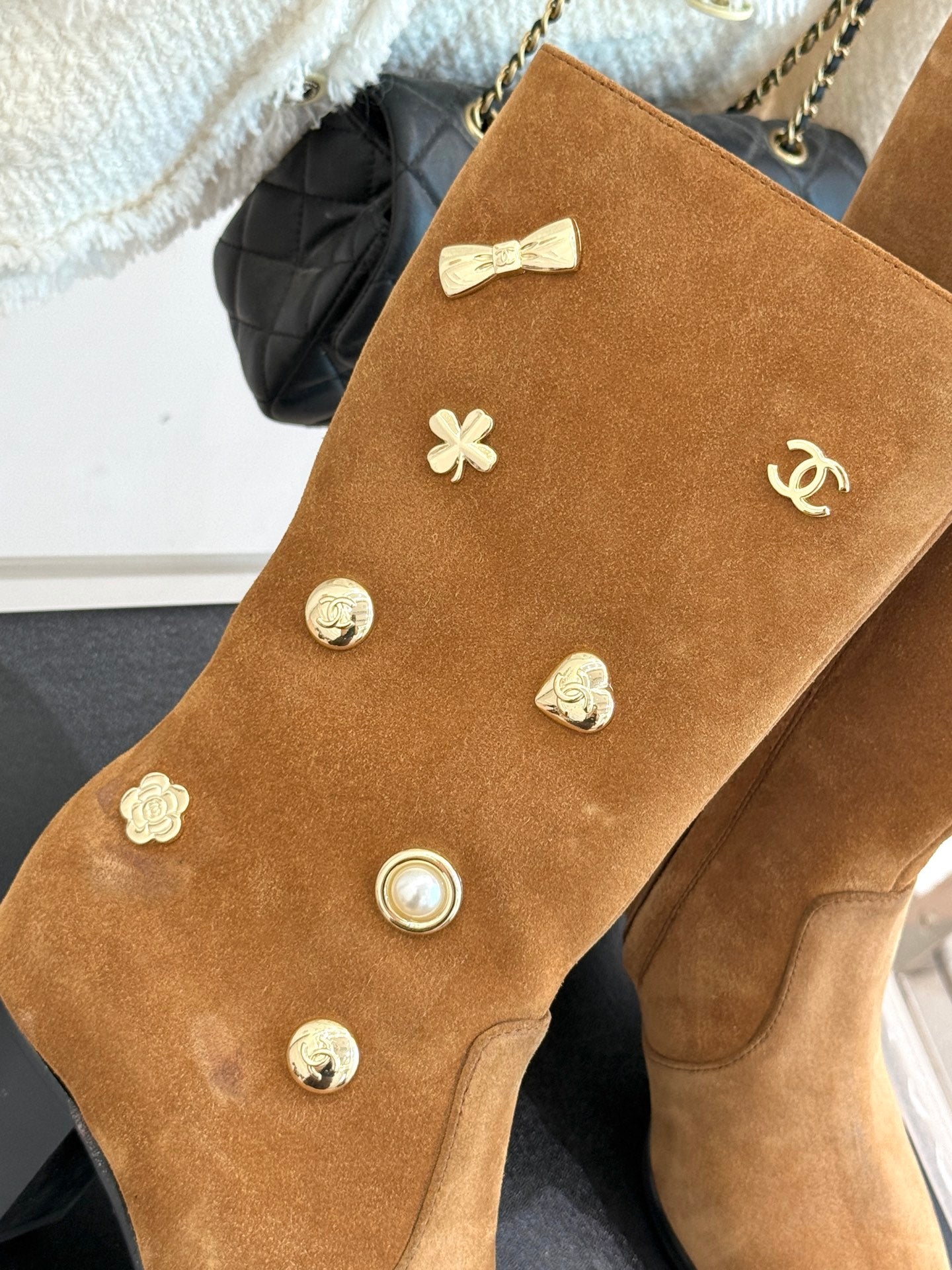 CC High Heel Boots Brown Suede Mix Charm 512037