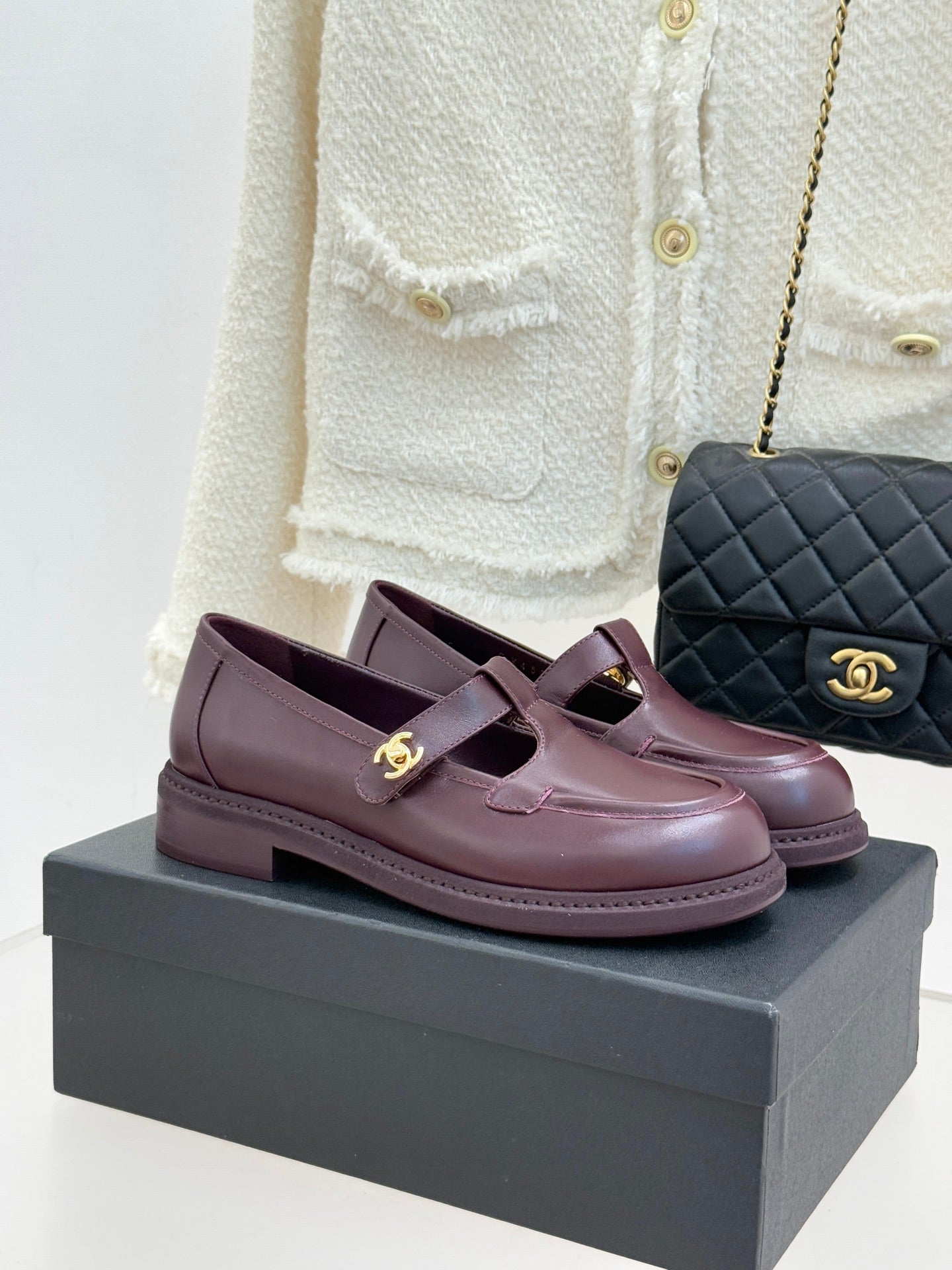 CCMary Jane Loafers CC Logo Buckle Burgundy Cowhide 512059