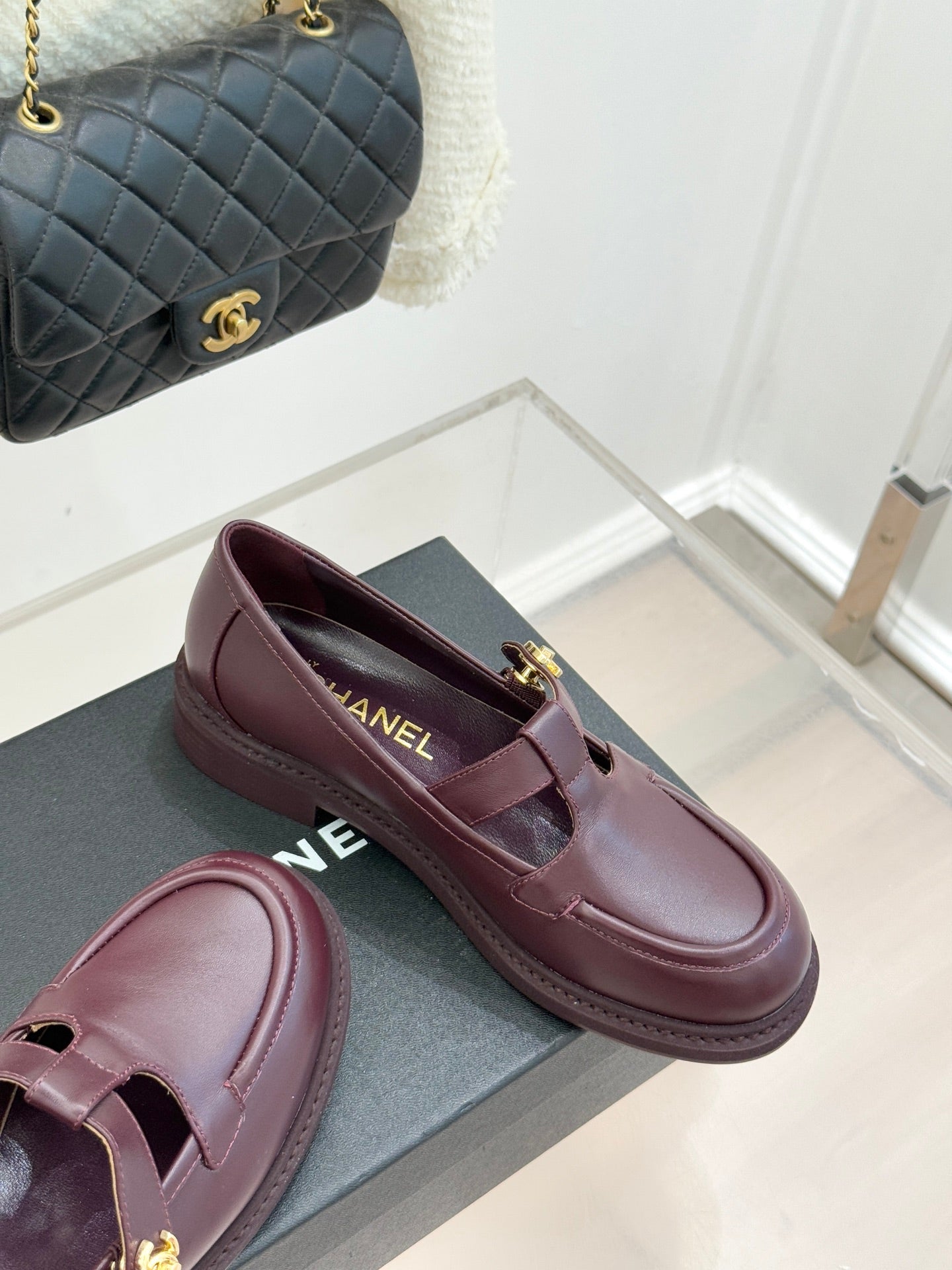 CCMary Jane Loafers CC Logo Buckle Burgundy Cowhide 512059