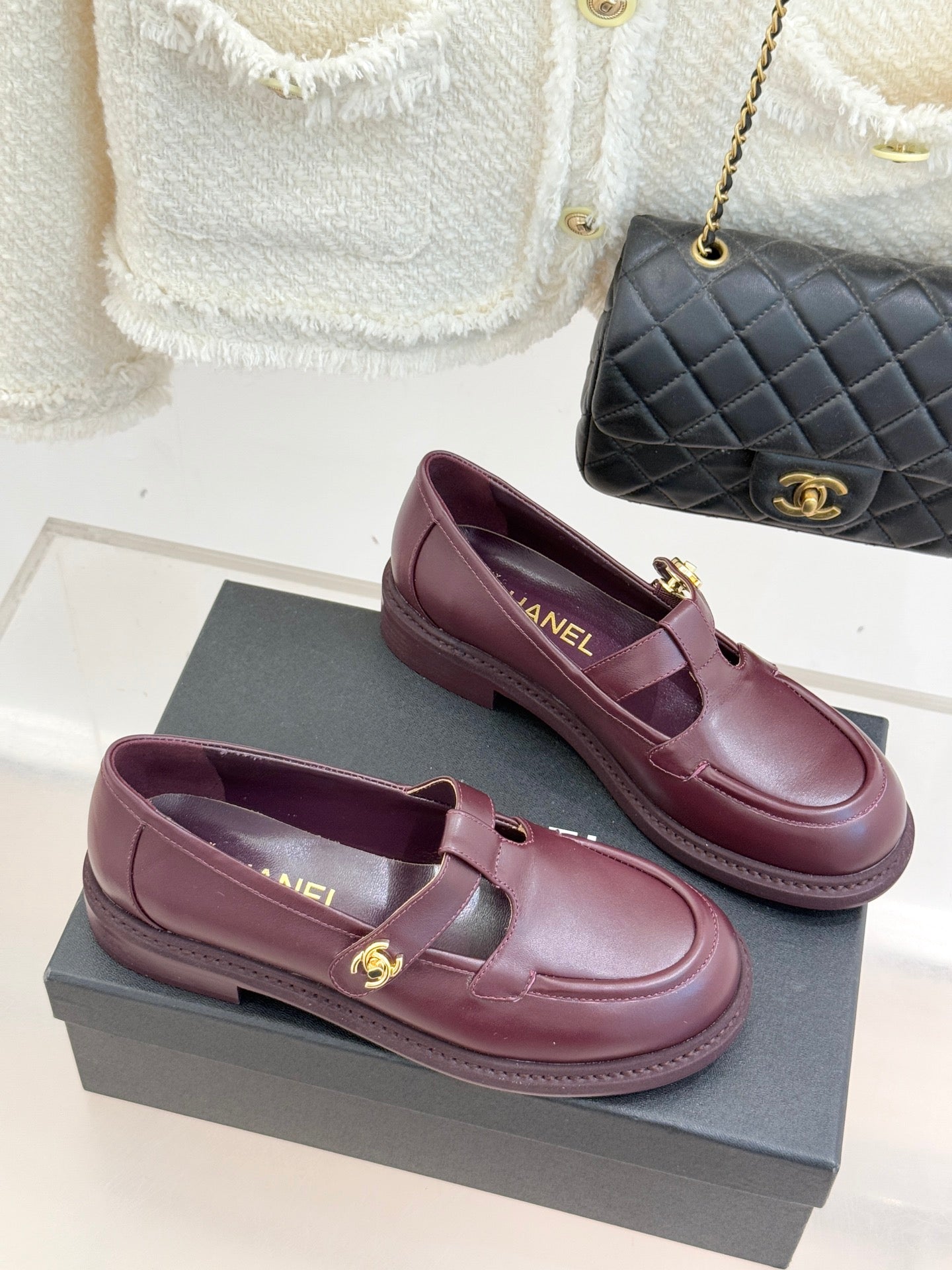 CCMary Jane Loafers CC Logo Buckle Burgundy Cowhide 512059