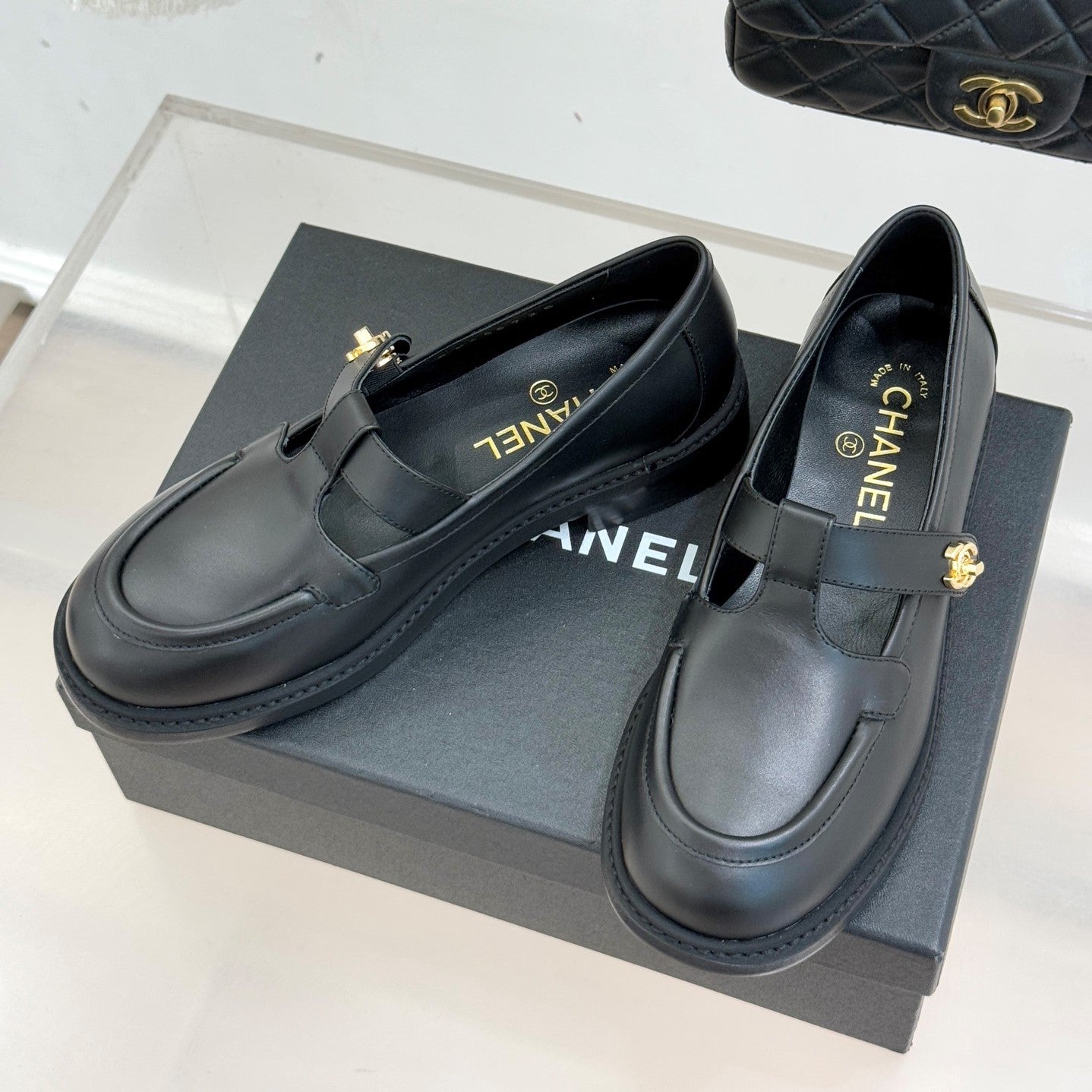 CCMary Jane Loafers CC Logo Buckle Black Cowhide 512060