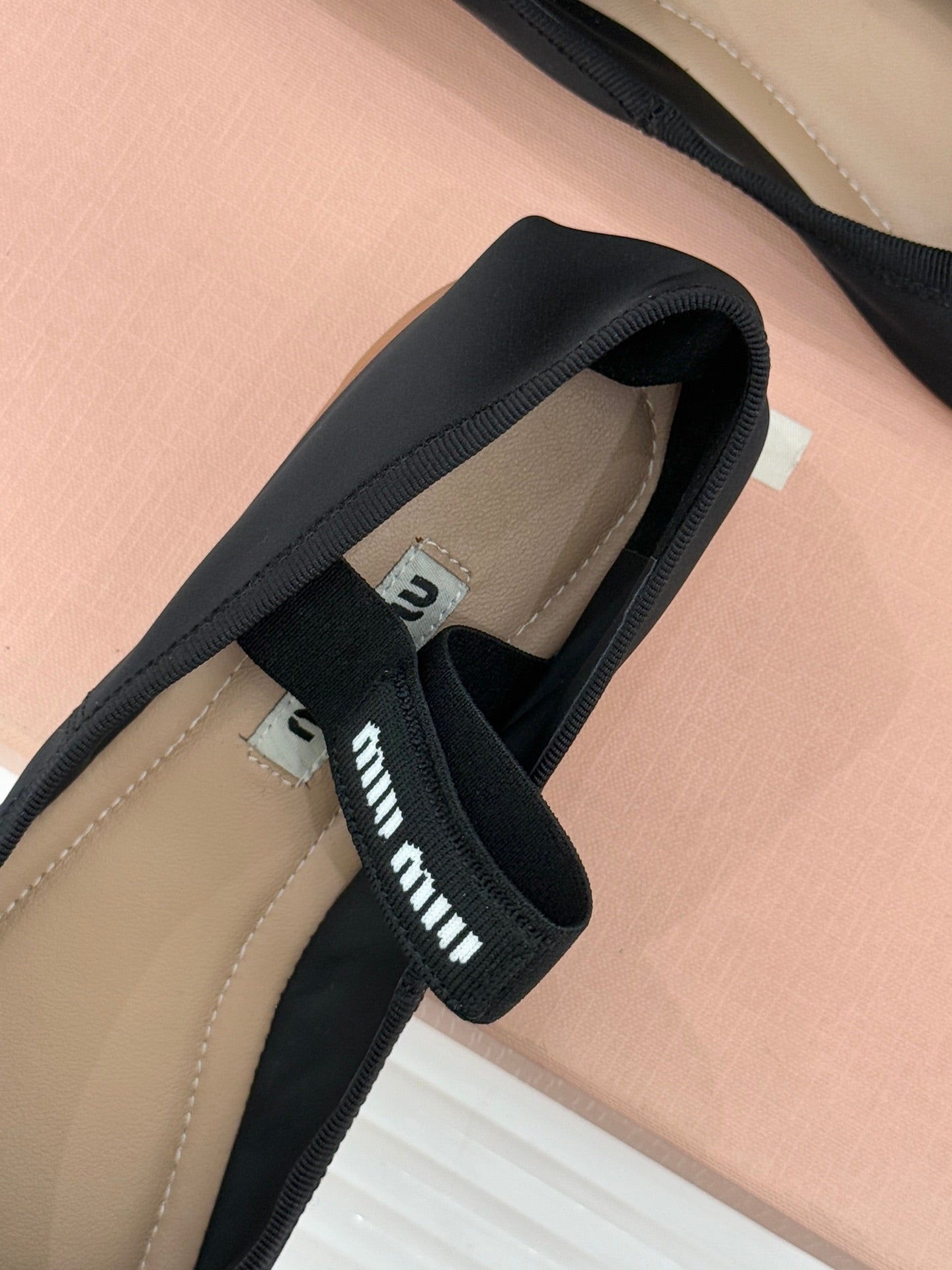 Miu Classic Bow Letter Ballet Black Satin