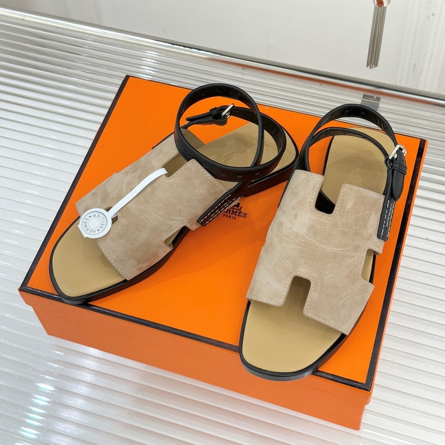 HM Maya Sandal Dark Khahi Suede Leather 642794