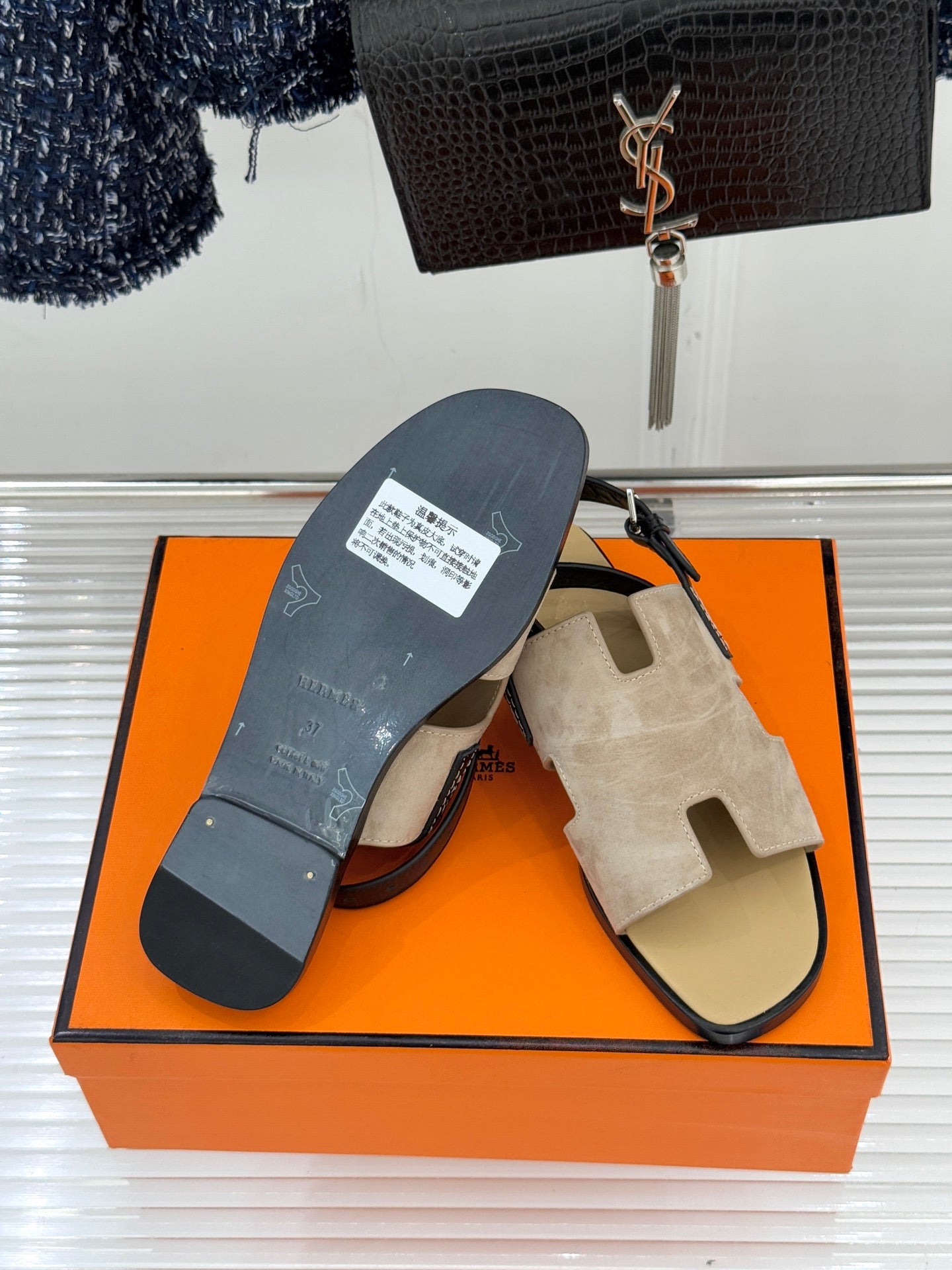 HM Maya Sandal Dark Khahi Suede Leather 642794