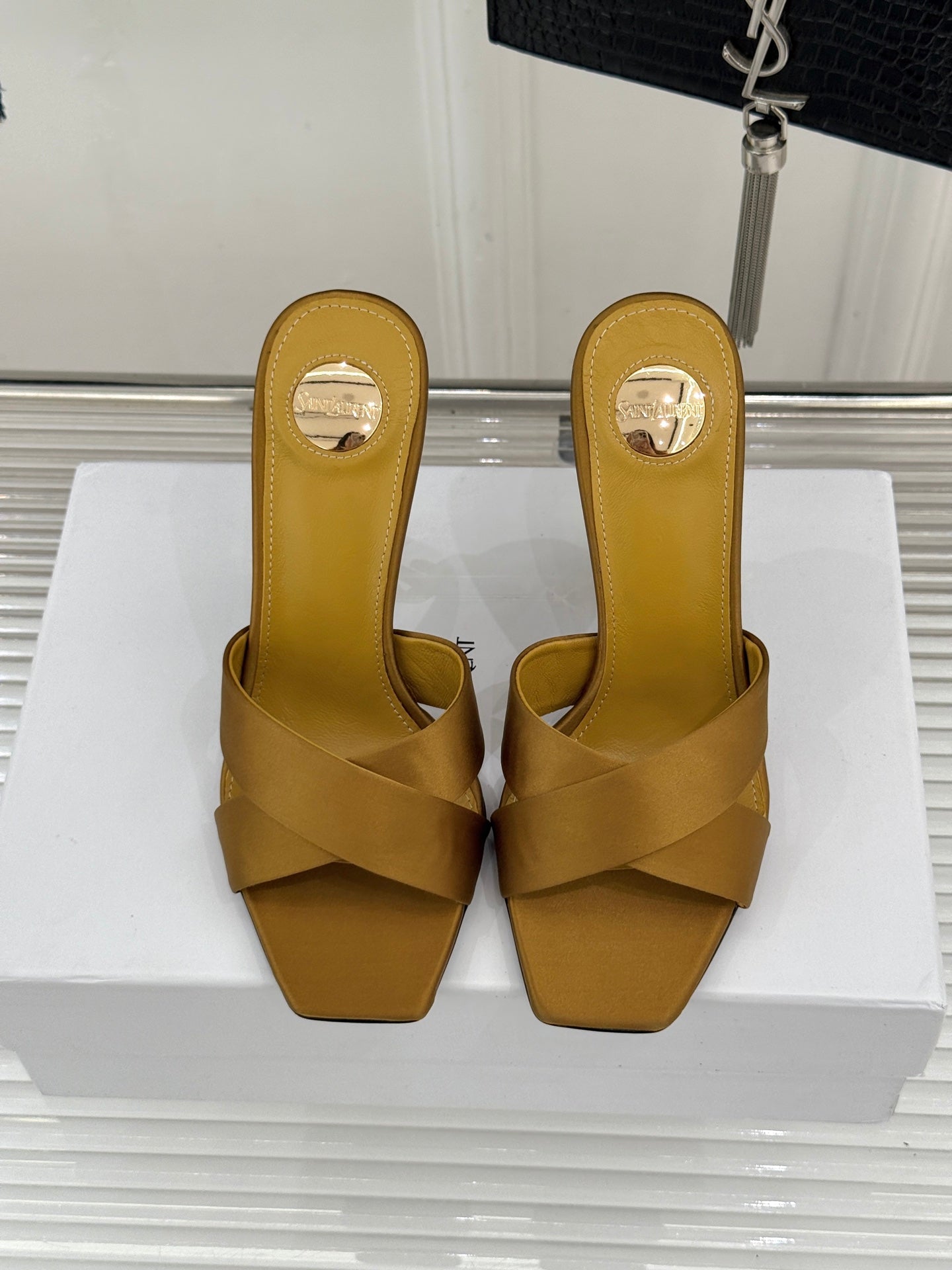 YSL Opyum Sandal 85 Brown Silk Leather 642939
