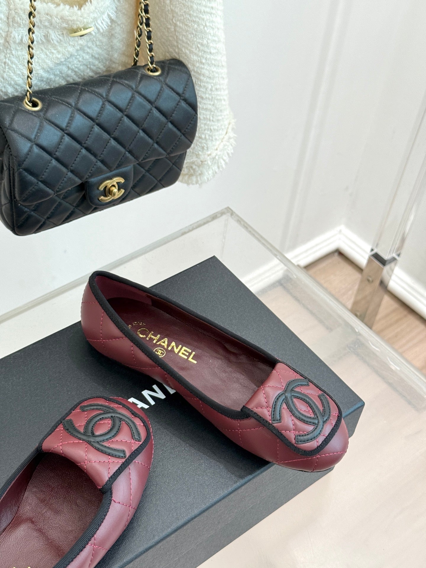 CC 26s Cambon Ballet Flats Burgundy Quited Lambskin 887793