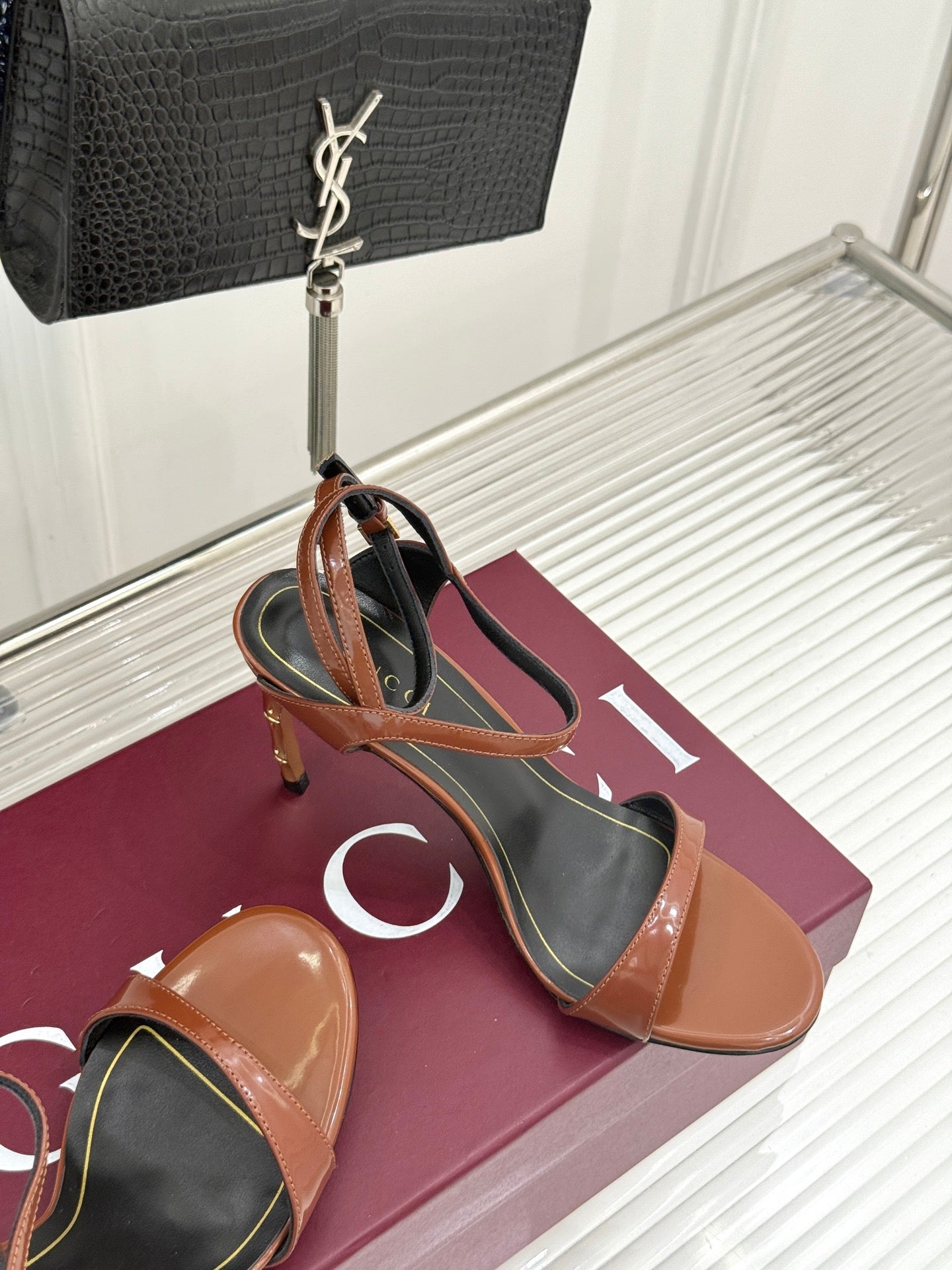 GG Castello Sandals 7.5cm Brown Leather 886485