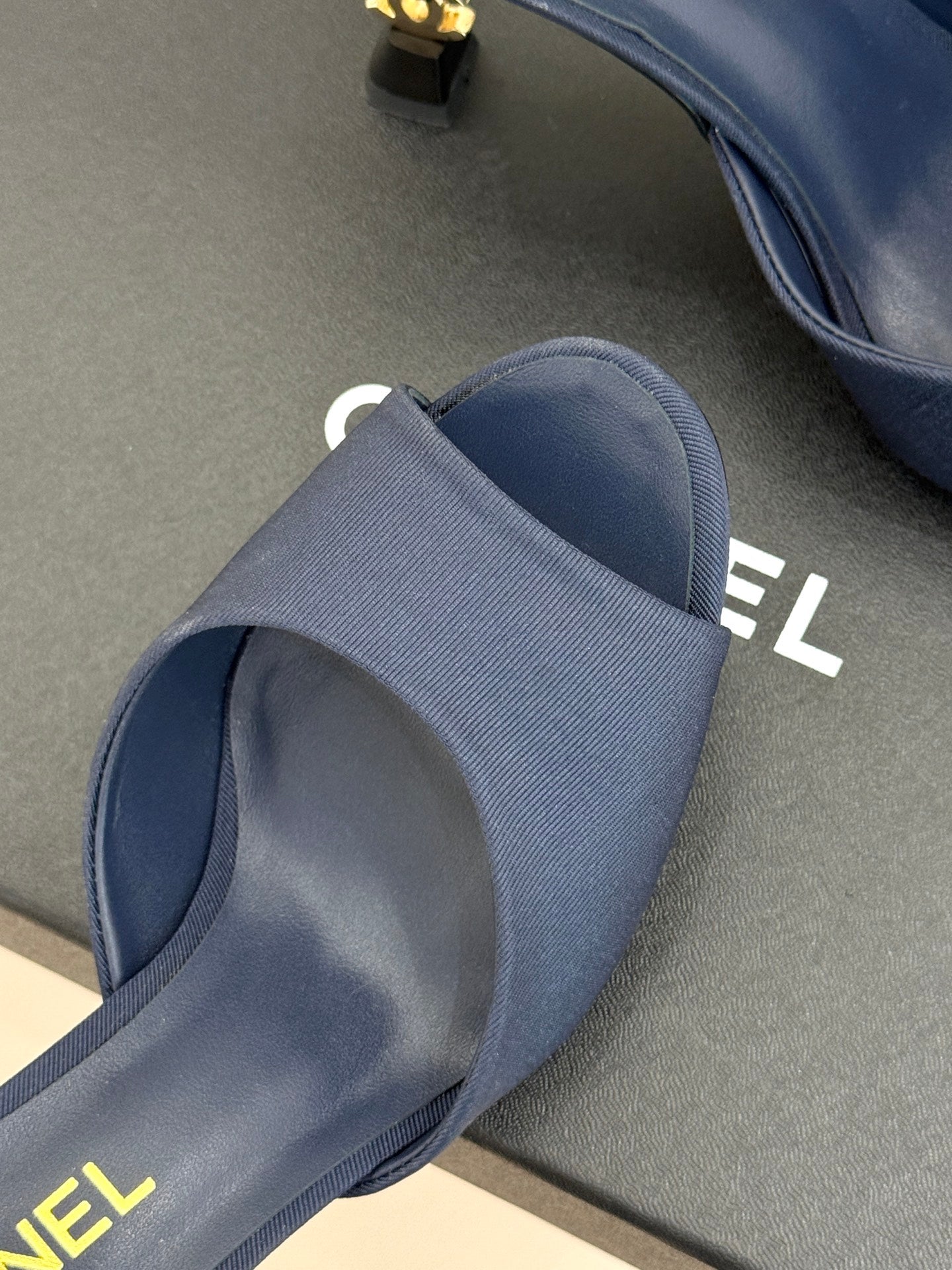 CC 26s Open-Toe Mule Sandals Dark Blue Satin 936841