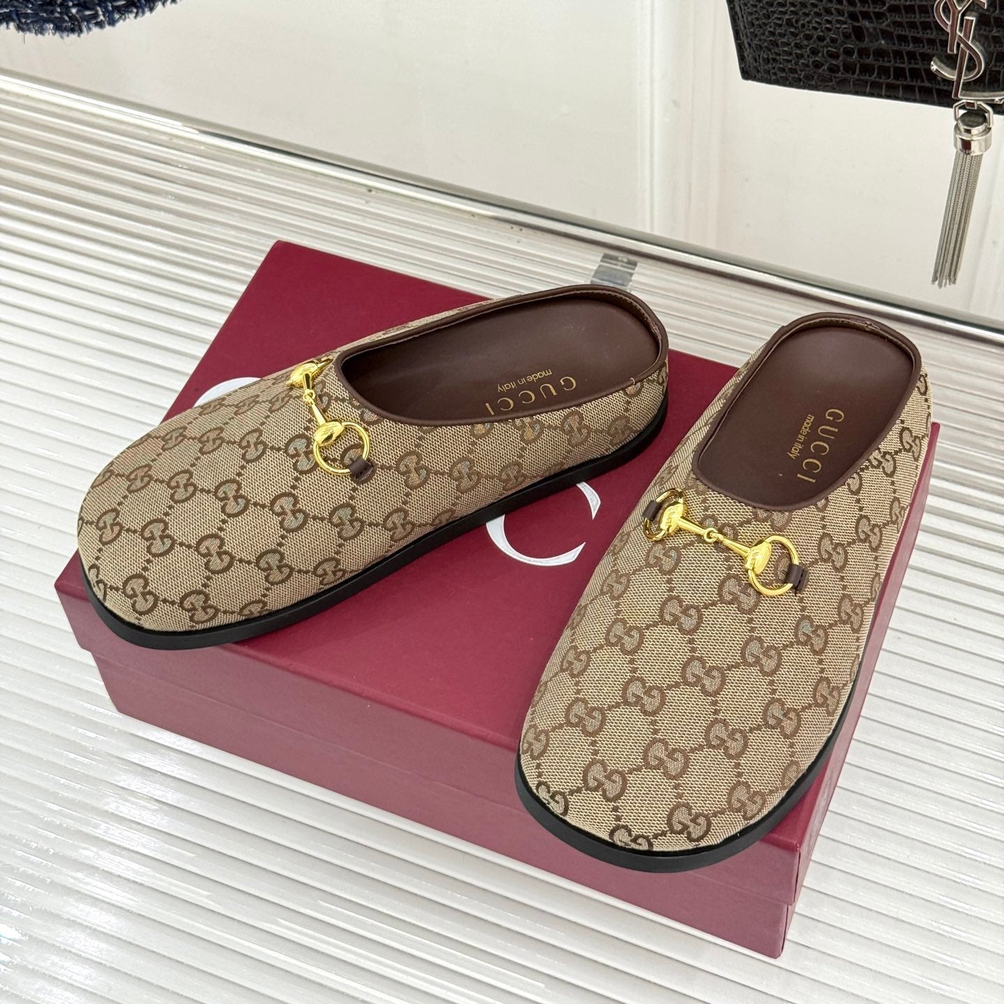 GG Mule With Horsebit Beige Brown Canvas 905748
