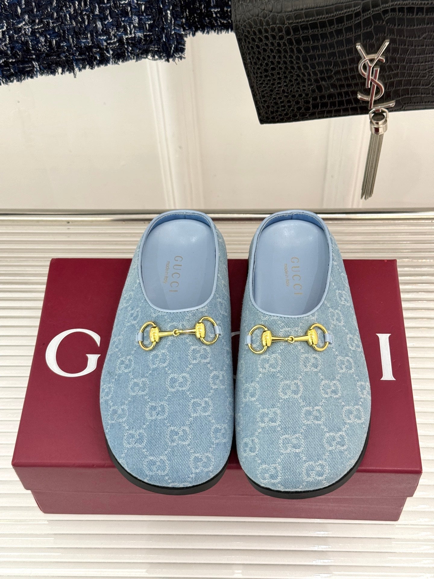 GG Mule With Horsebit Blue Canvas 905745