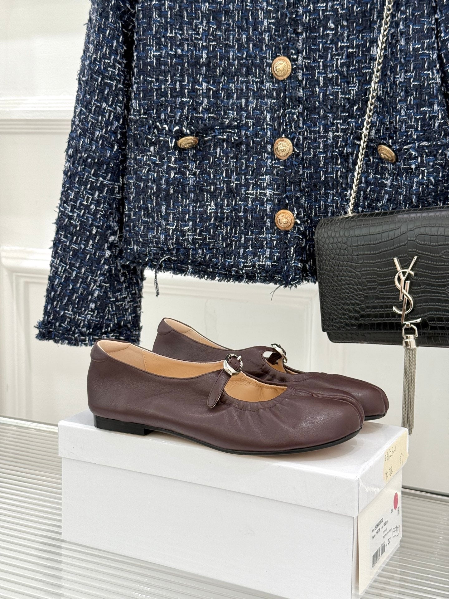 MM6 26s Tabi Mary Jane Ballerina Flats Dark Brown Leather 991571