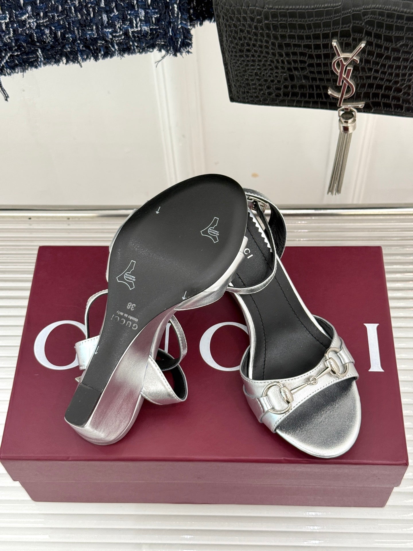 GG 26s Donna Wedge Sandal 8cm Sliver Sheepskin 991721