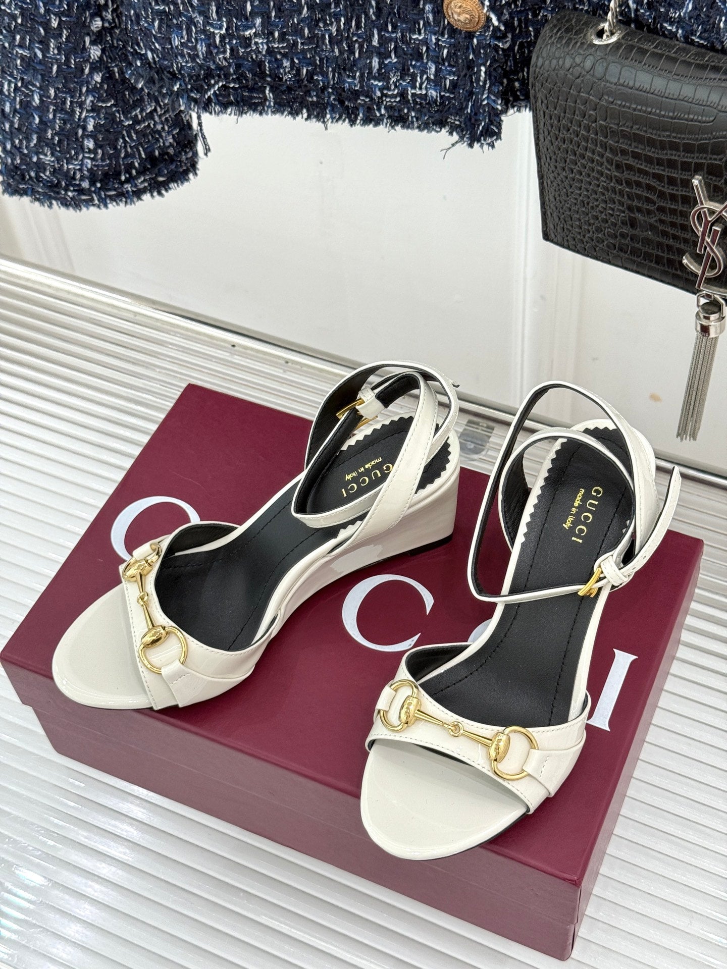 GG 26s Donna Wedge Sandal 8cm White Sheepskin 991722