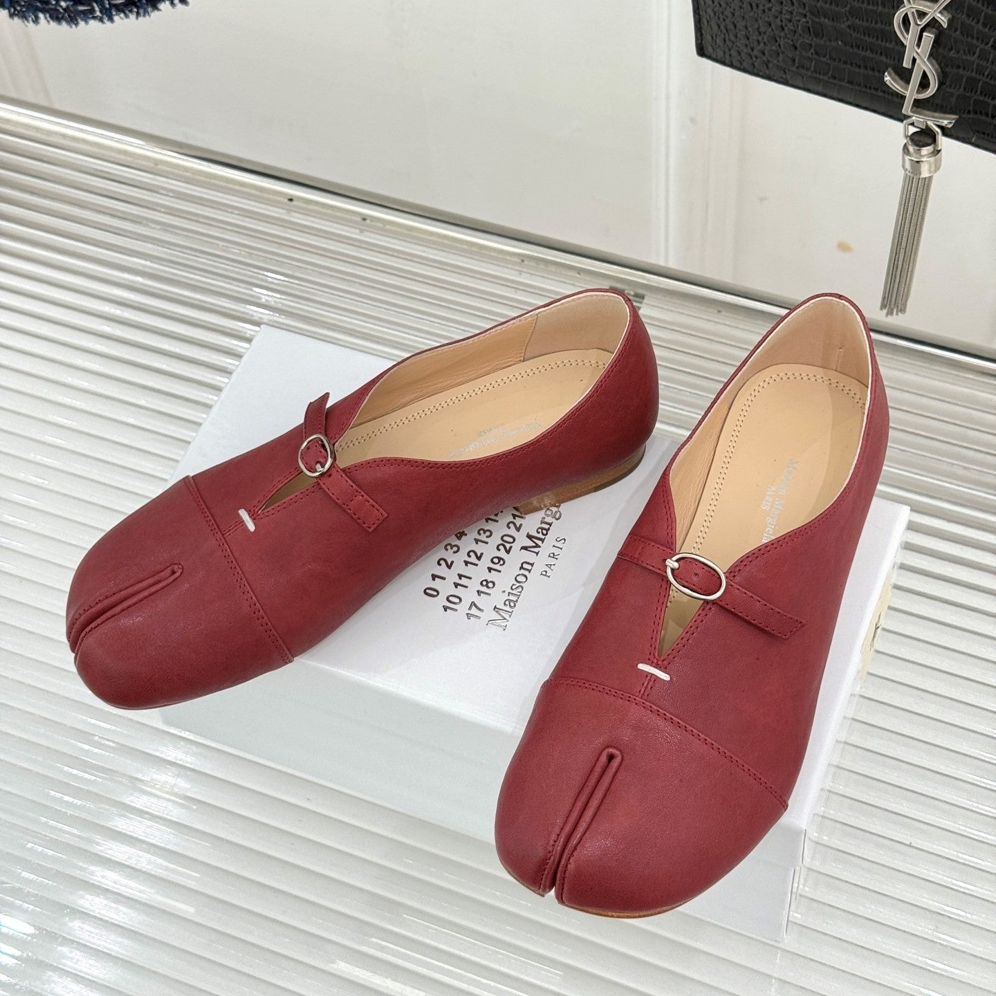 MM6 26s Split-Toe Mary Jane Burgundy Leather 991574