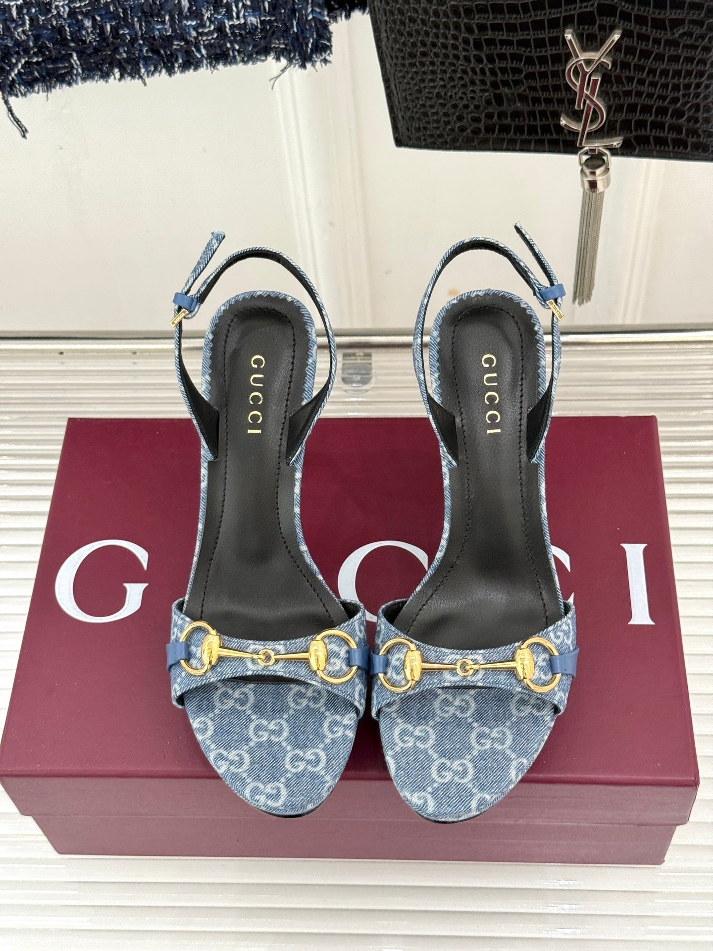 GG 26s Donna Platform Sandal 12cm Blue Canvas 991725