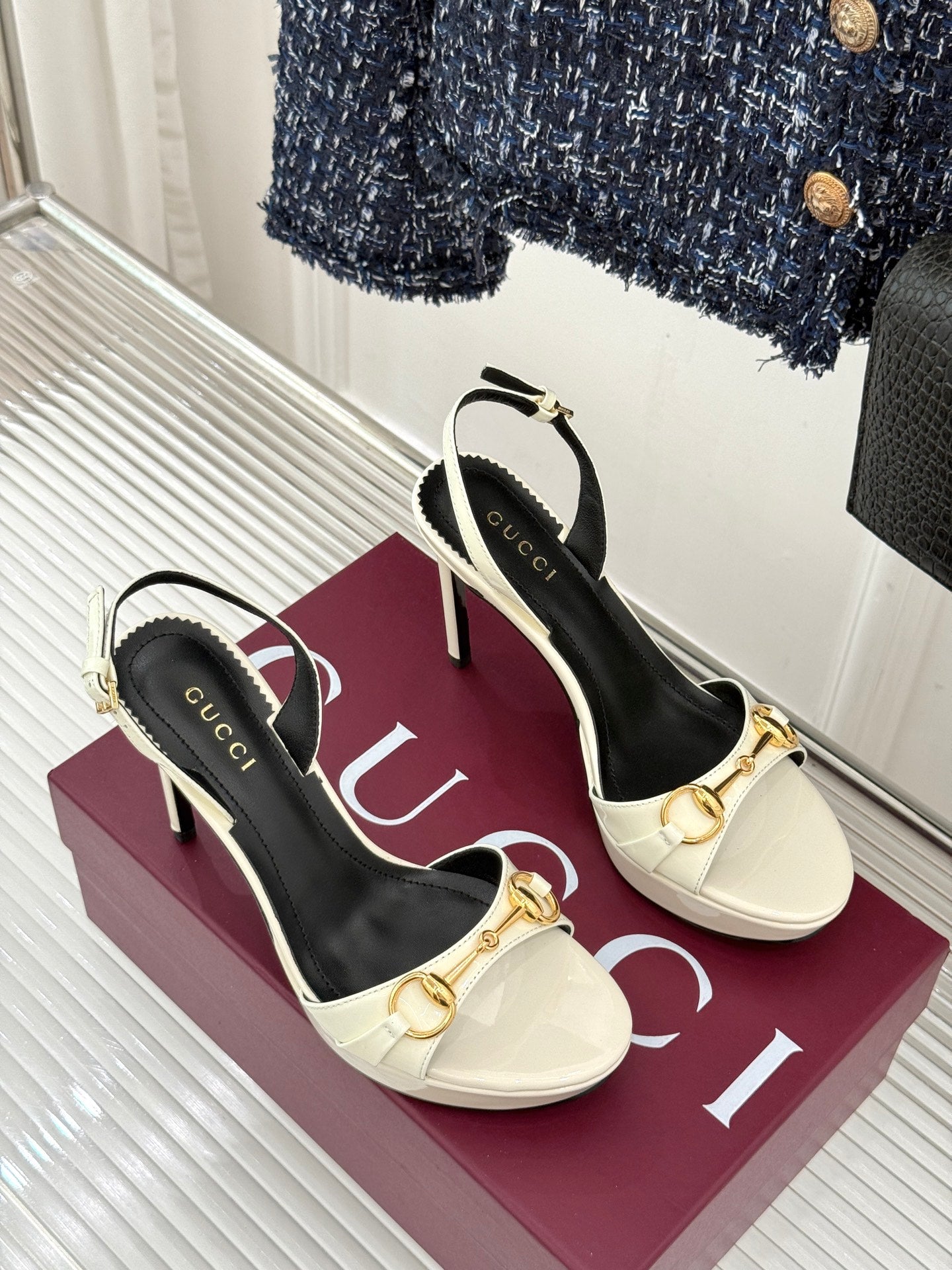 GG 26s Donna Platform Sandal 12cm White Patent Leather 991729