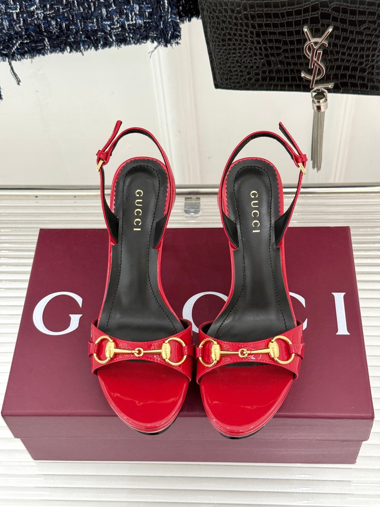 GG 26s Donna Platform Sandal 12cm Red Patent Leather 991731