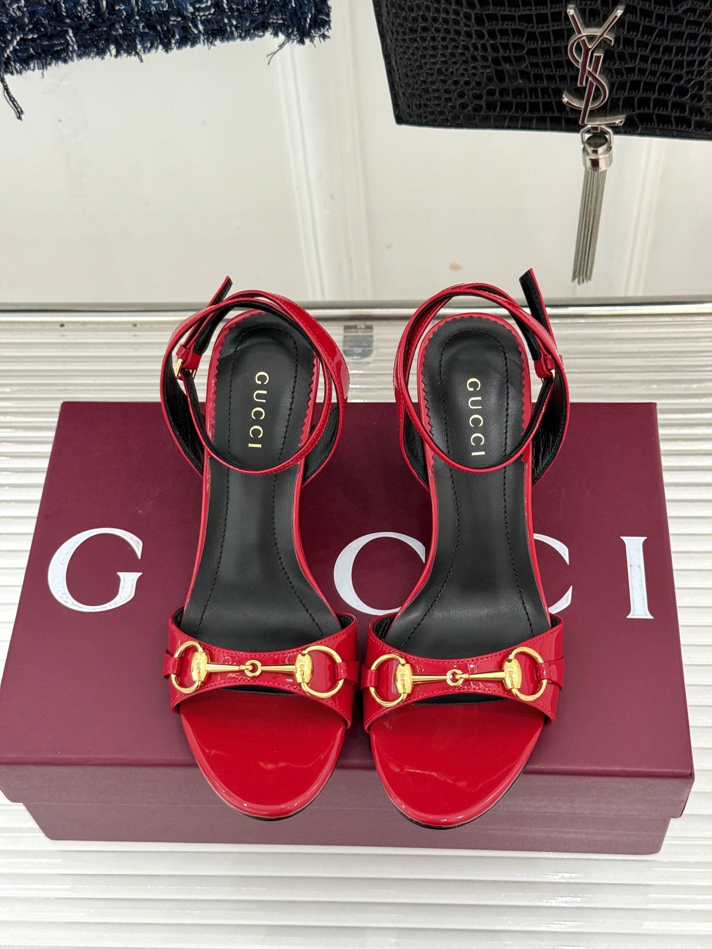 GG 26s Donna Wedge Sandal 8cm Red Sheepskin 991736