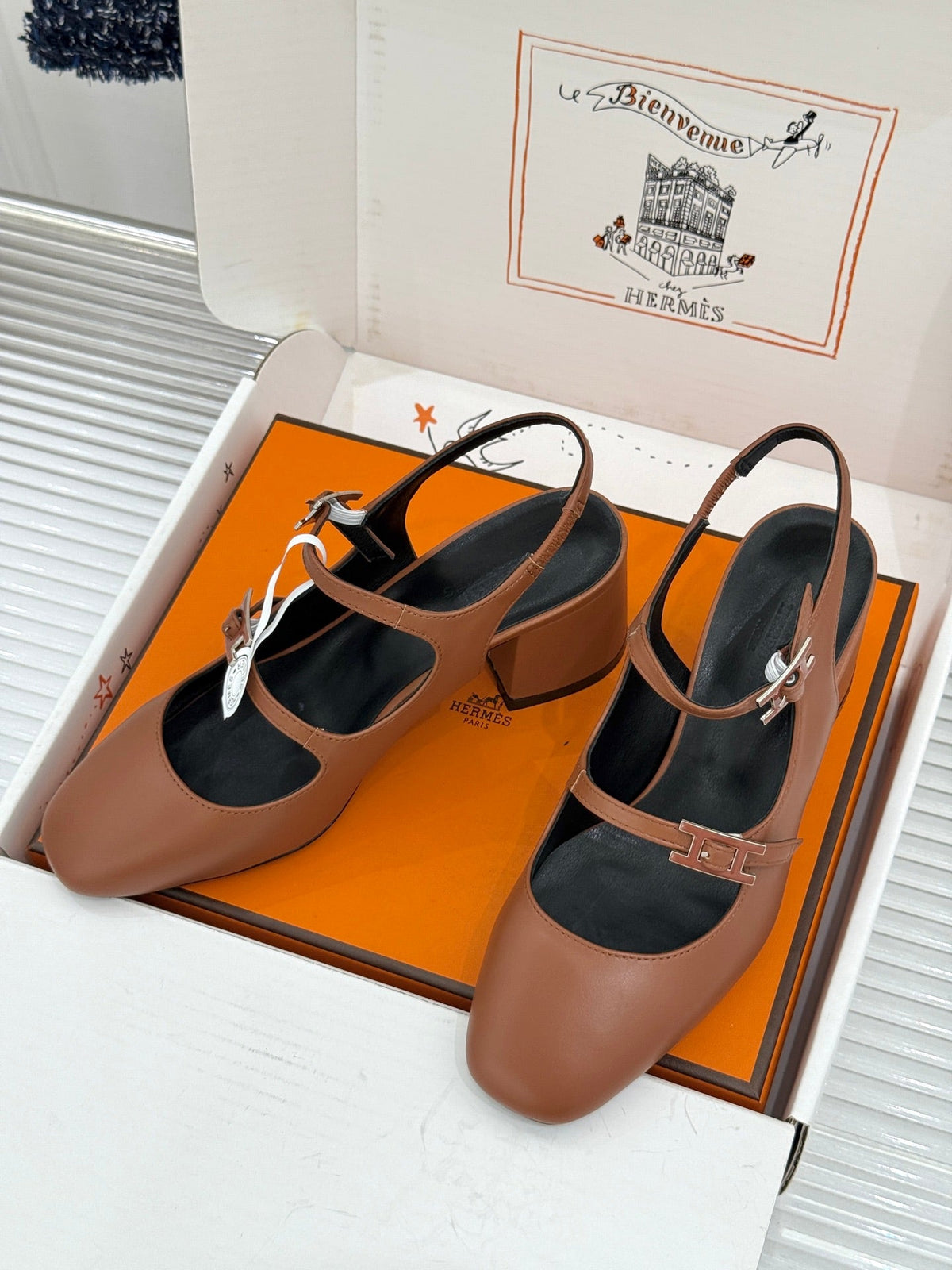 HM 26s Slingback High Heels In Brown Calfskin