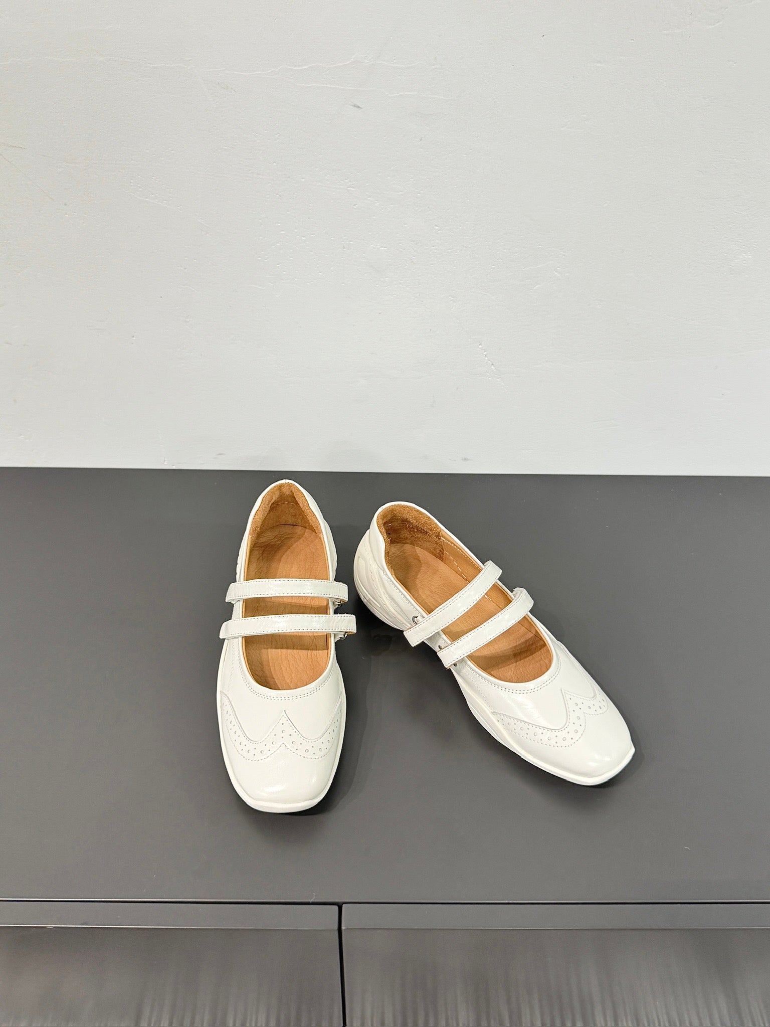LP Double-Strap Mary Jane Flats In White Lambskin