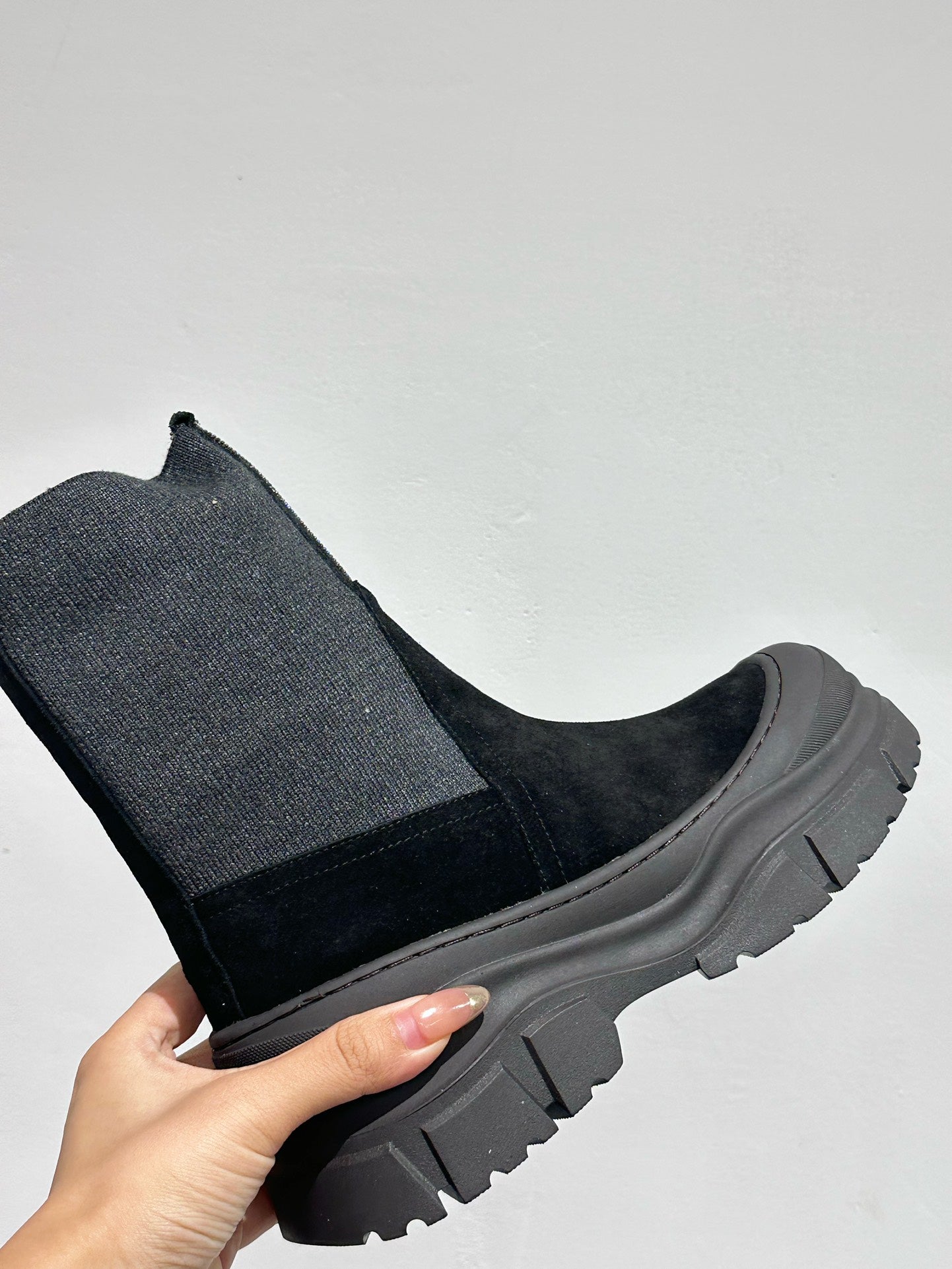 Brunello Monili-Bead Ankle Boots Black Suede Knit 607848