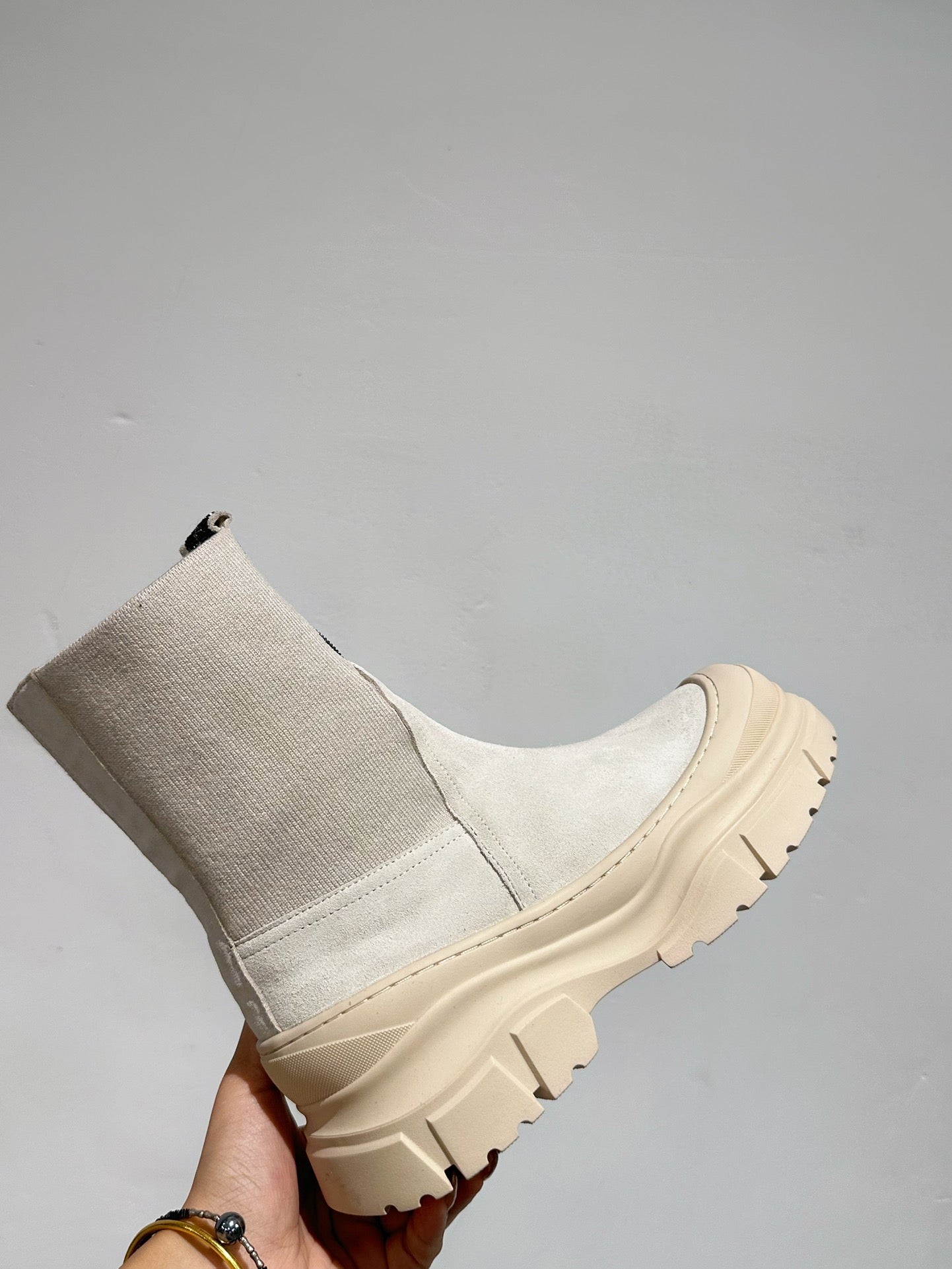 Brunello Monili-Bead Ankle Boots Ivory Suede Knit 607849