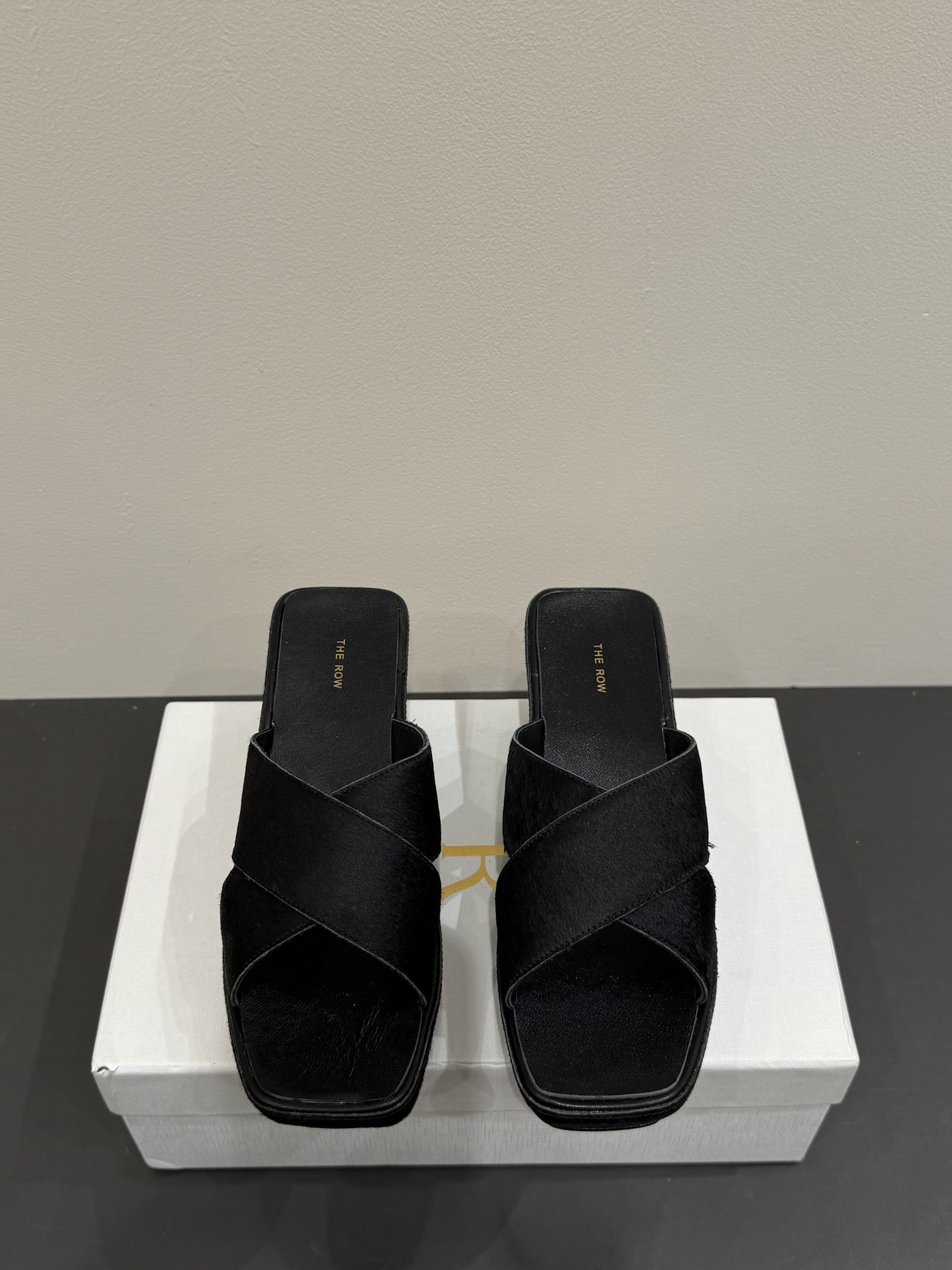 The Row Thick-soled Cross-strap Sandals 6cm Black Horsehair 337448