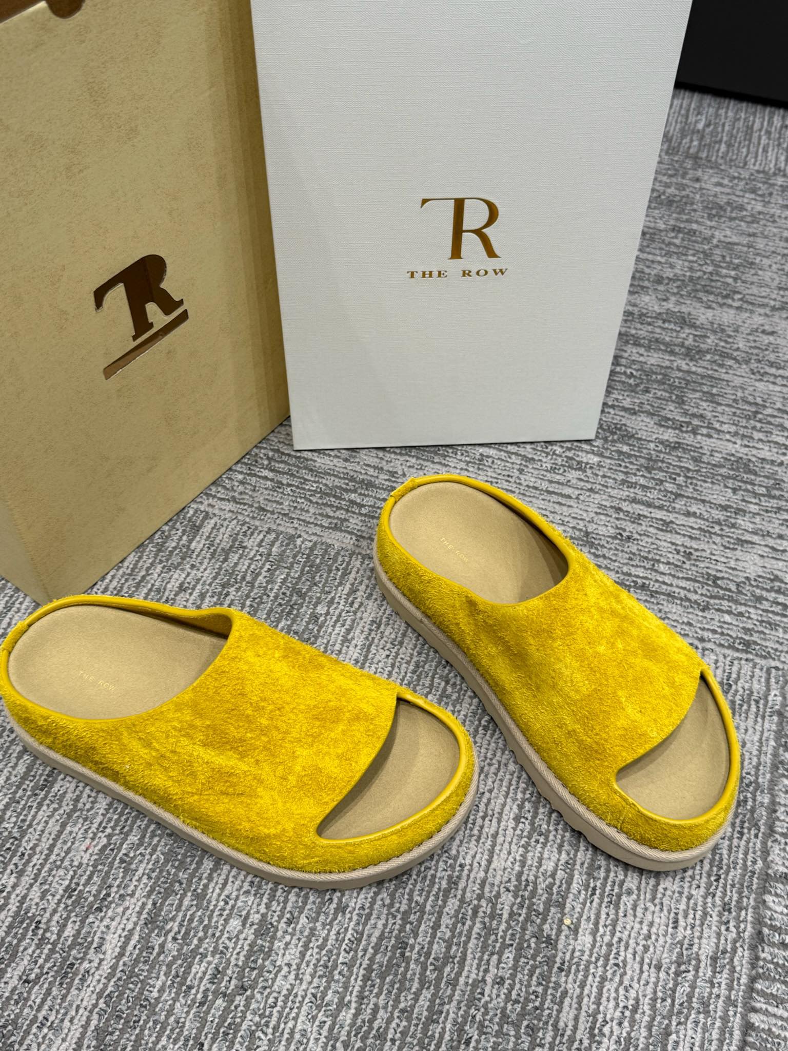 The Row Slide Sandals Yellow Cow Suede 337472