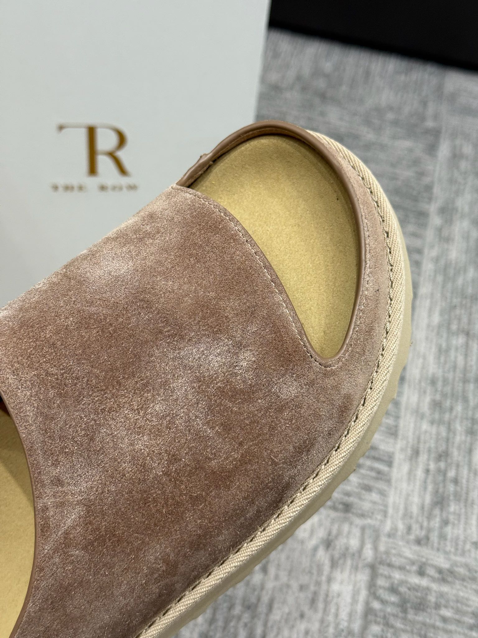 The Row Slide Sandals Taupe Cow Suede 337475