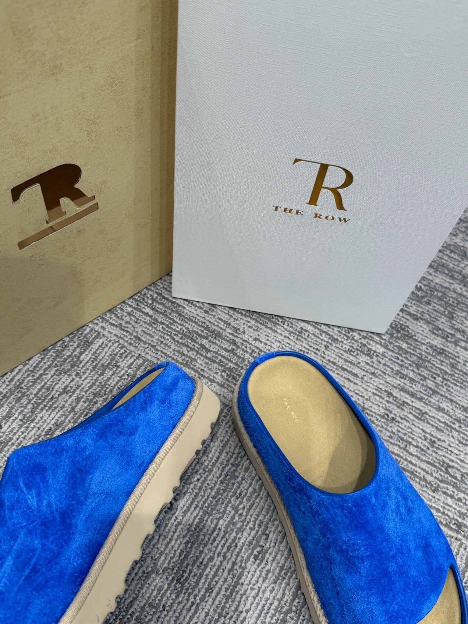 The Row Slide Sandals Blue Cow Suede 337476