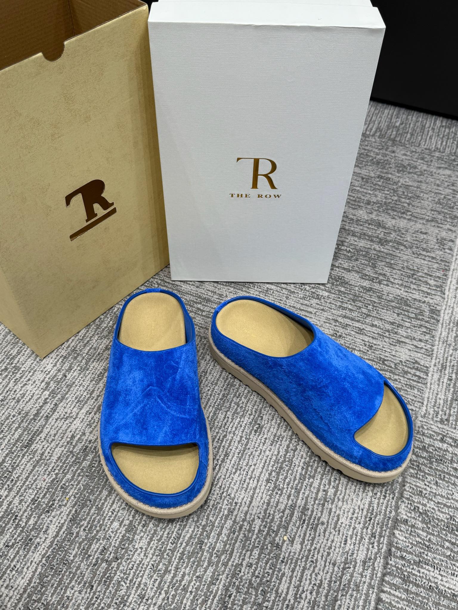 The Row Slide Sandals Blue Cow Suede 337476