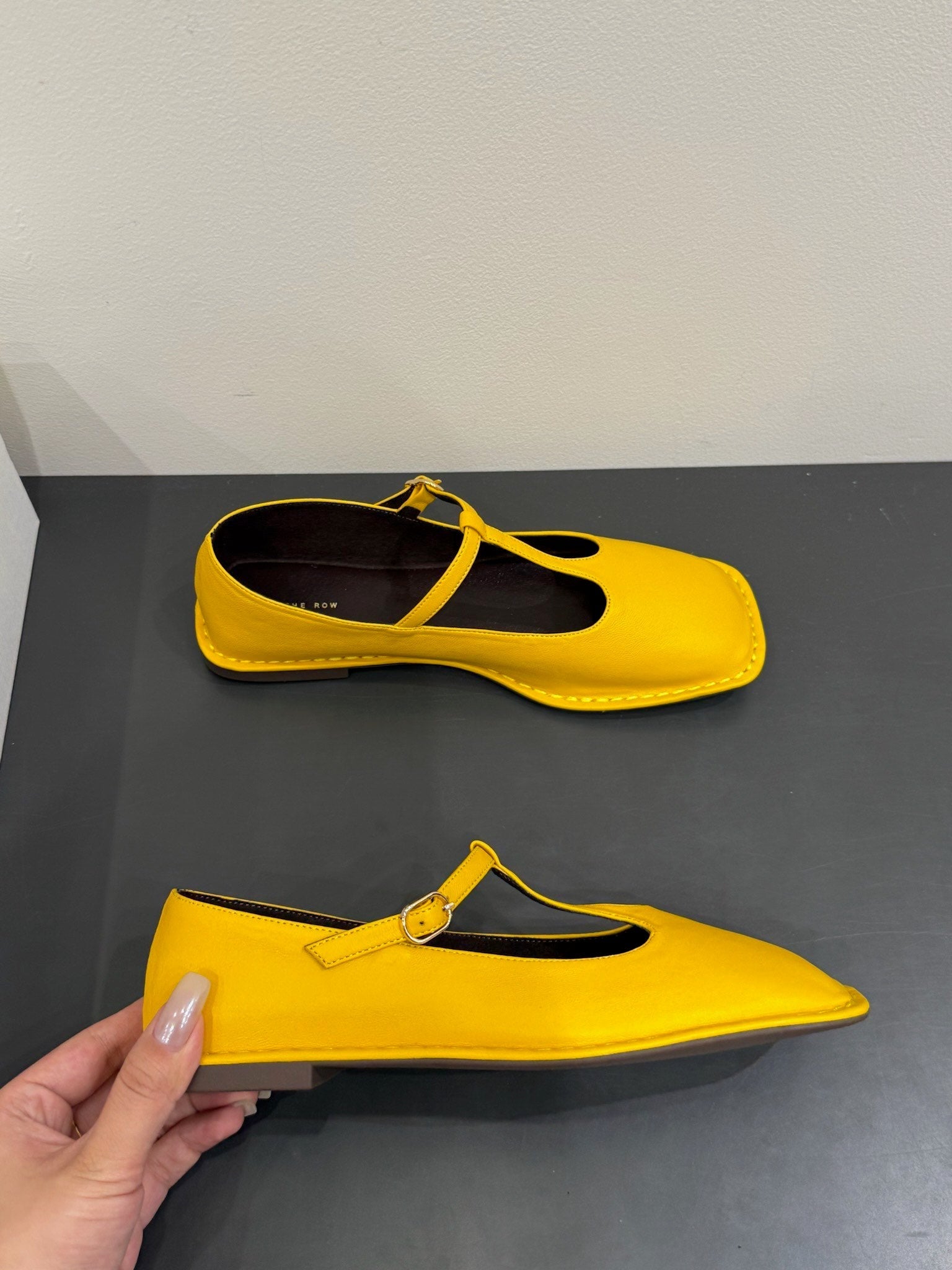 The Row Square T-Strap Flat Yellow Sheepskin 337497