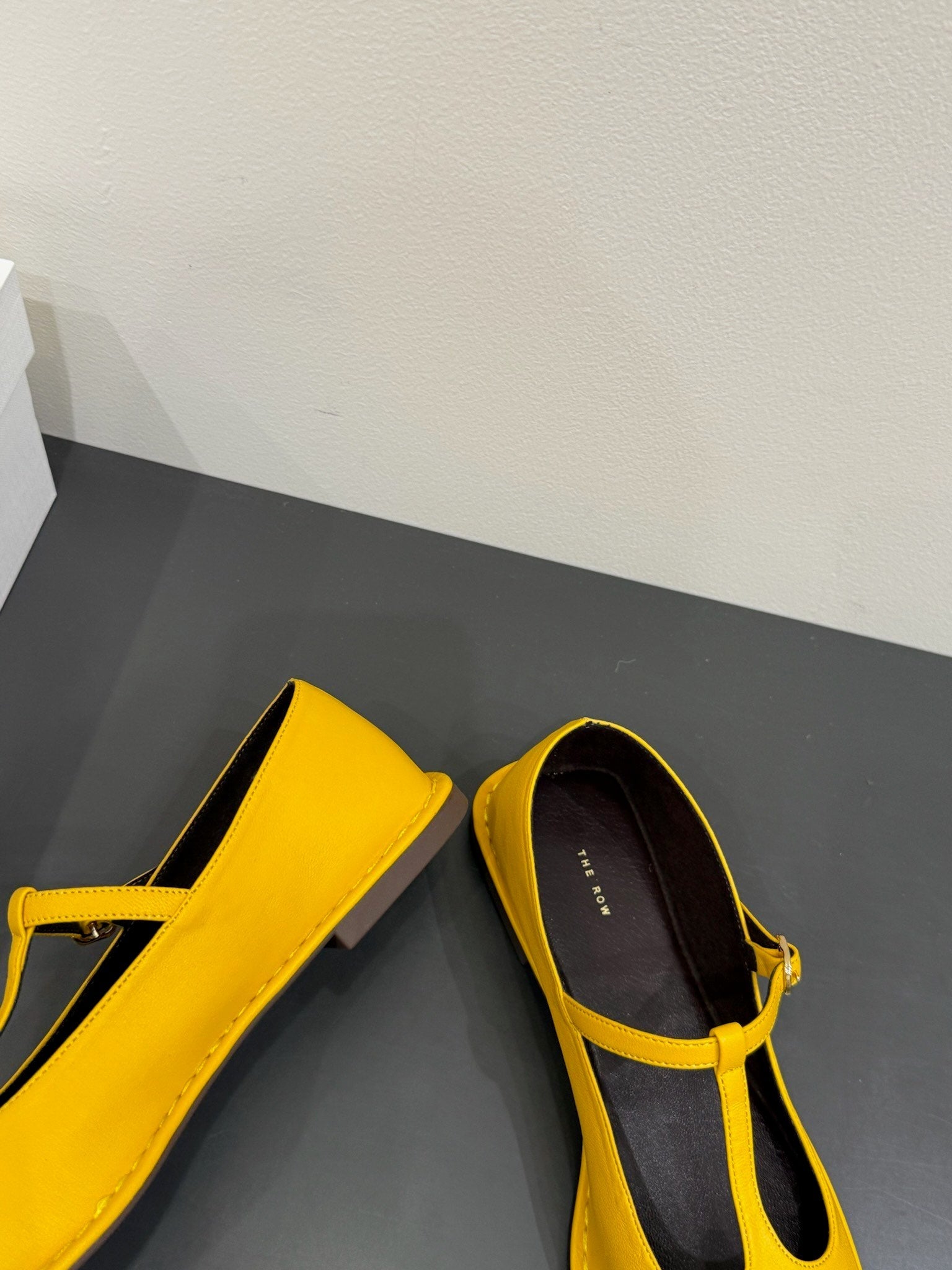 The Row Square T-Strap Flat Yellow Sheepskin 337497