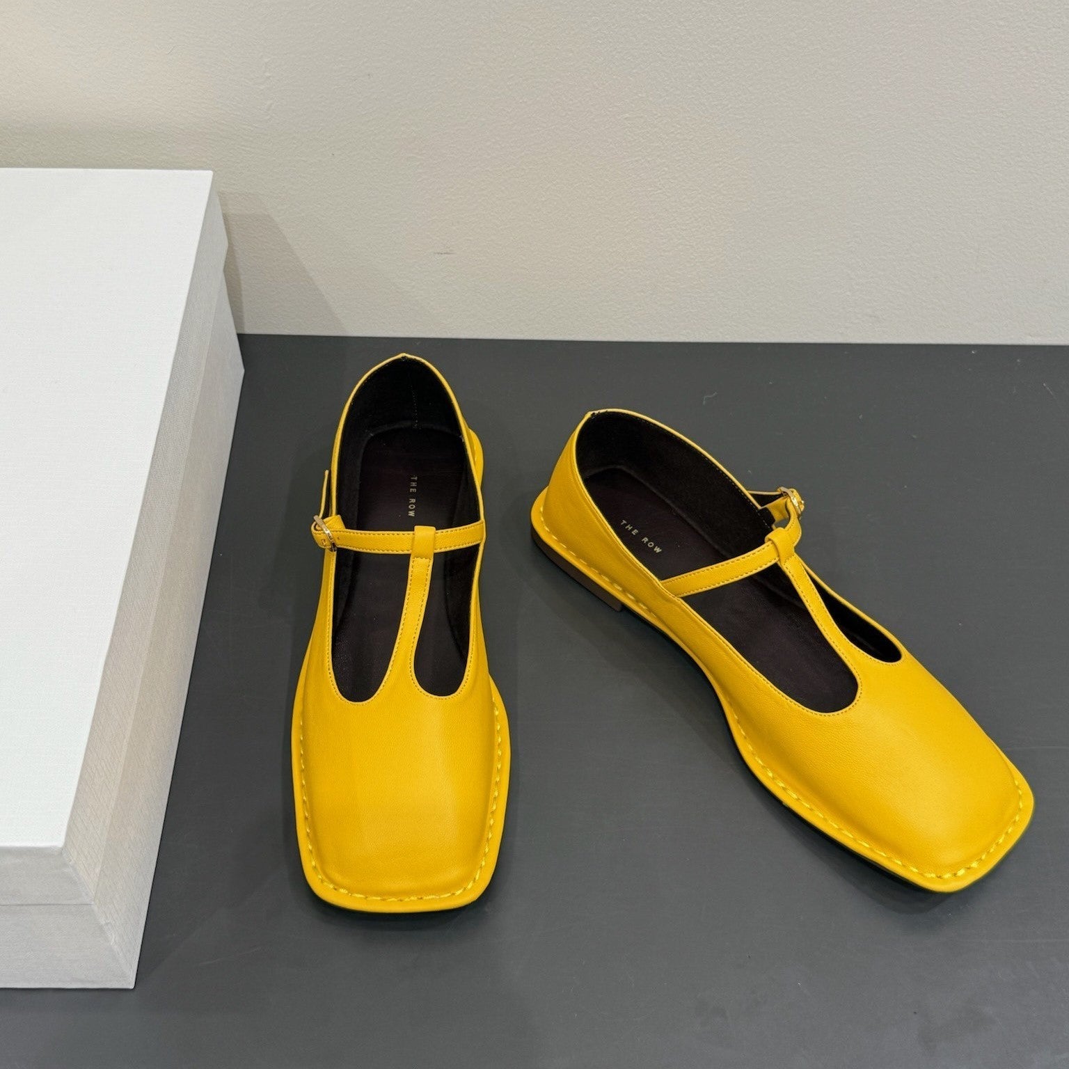 The Row Square T-Strap Flat Yellow Sheepskin 337497