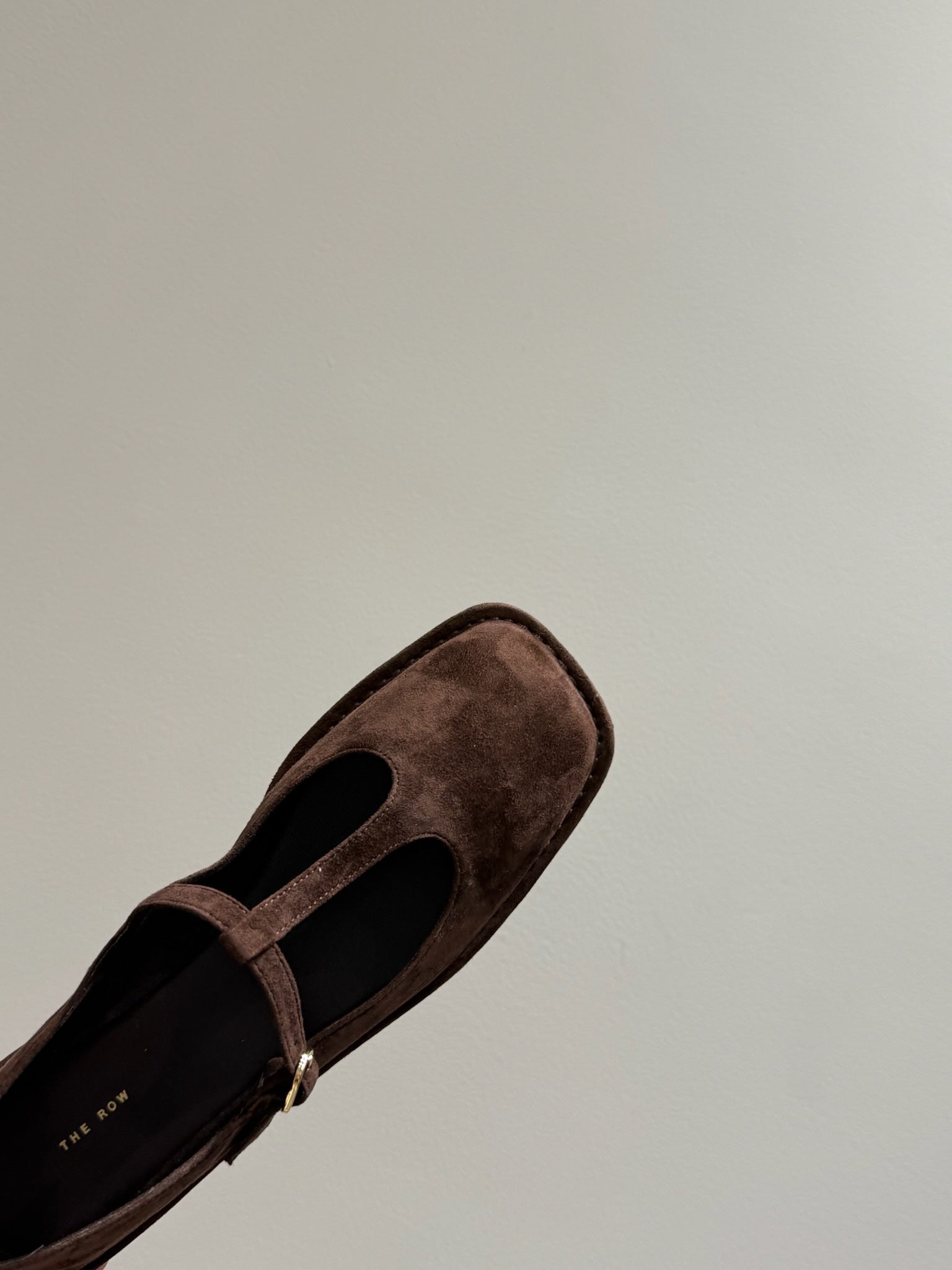 The Row Square T-Strap Flat Dark Brown Suede 337499