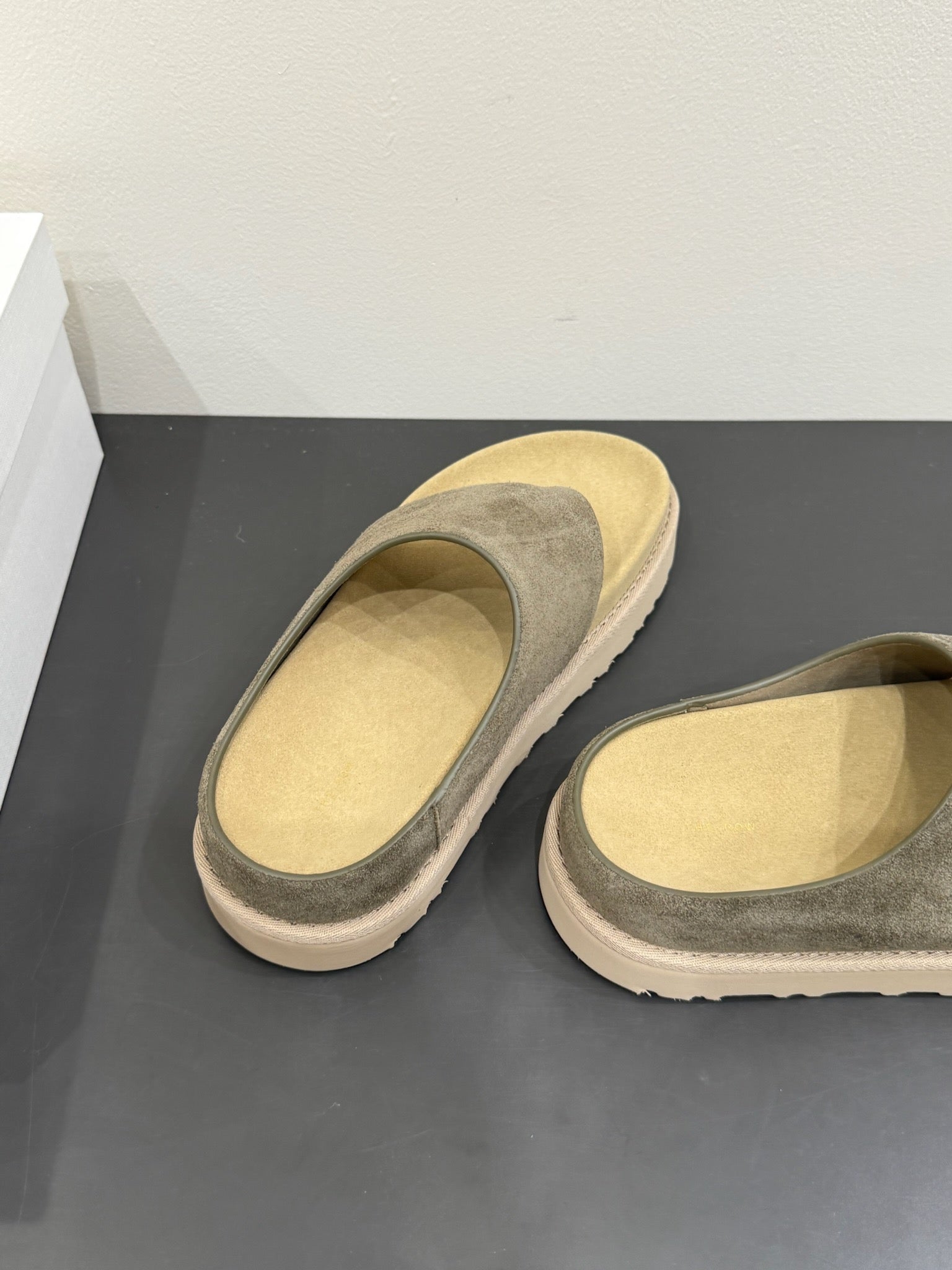 The Row Flat Sandal Dark Olive Brown Cow Suede 337501