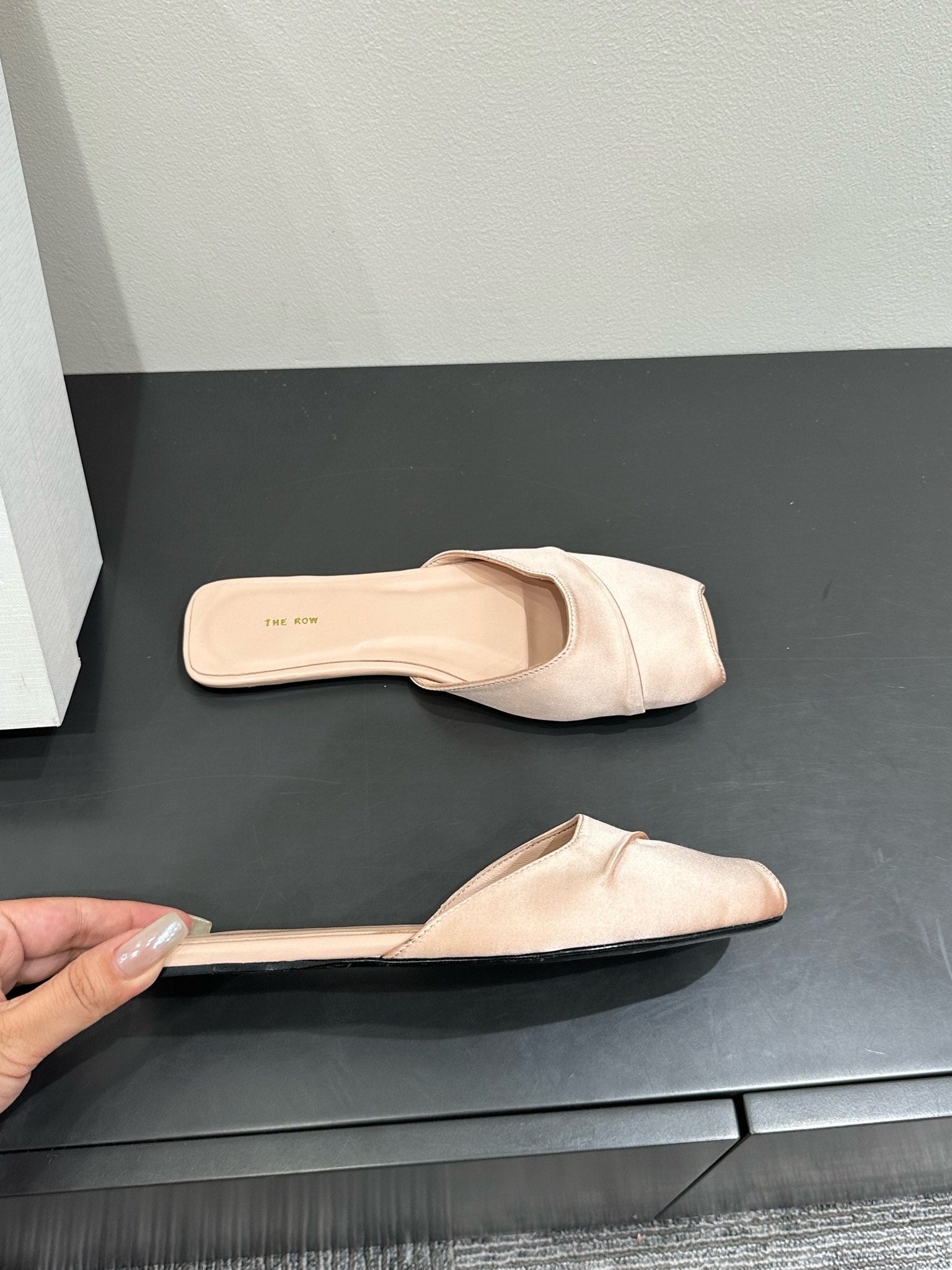 The Row Mule Sandal Beige Satin And Sheepskin Lining 337507