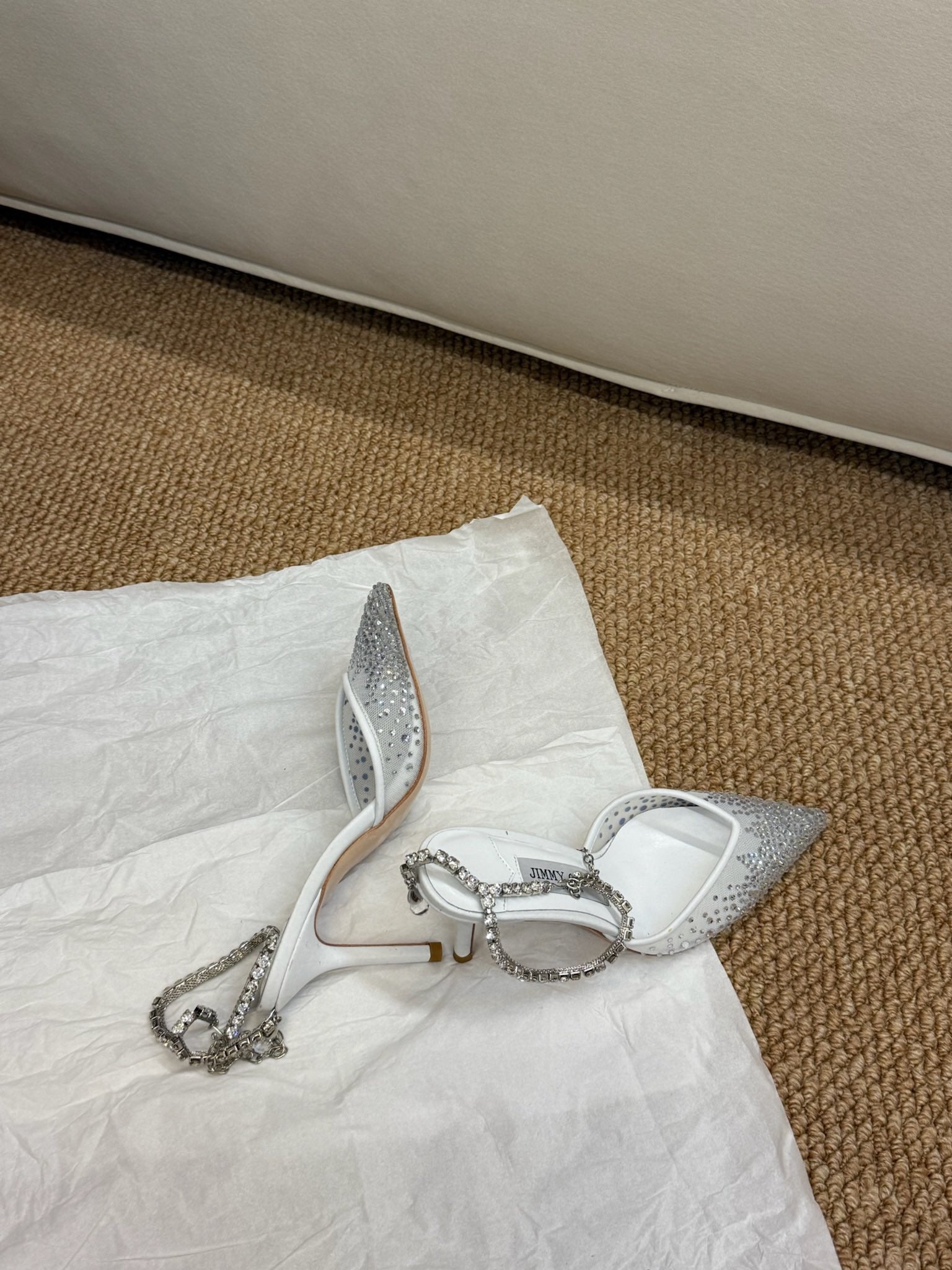 Jimmy Crystal-embellished Saeda Pumps 100mm White Mesh Drill 420170