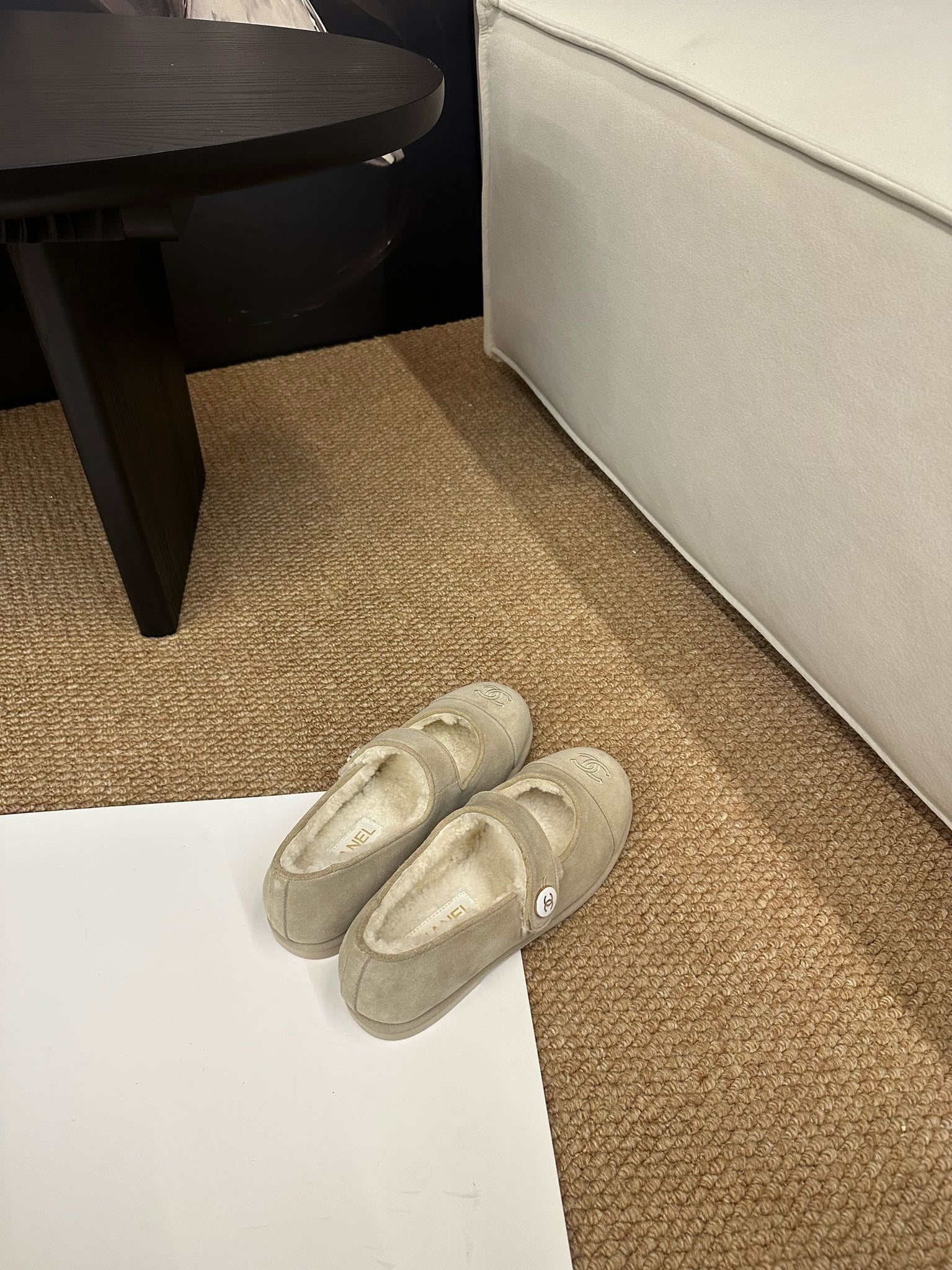 CC 26s Mary Jane Flats Caramel Beige Suede Shearling Lining