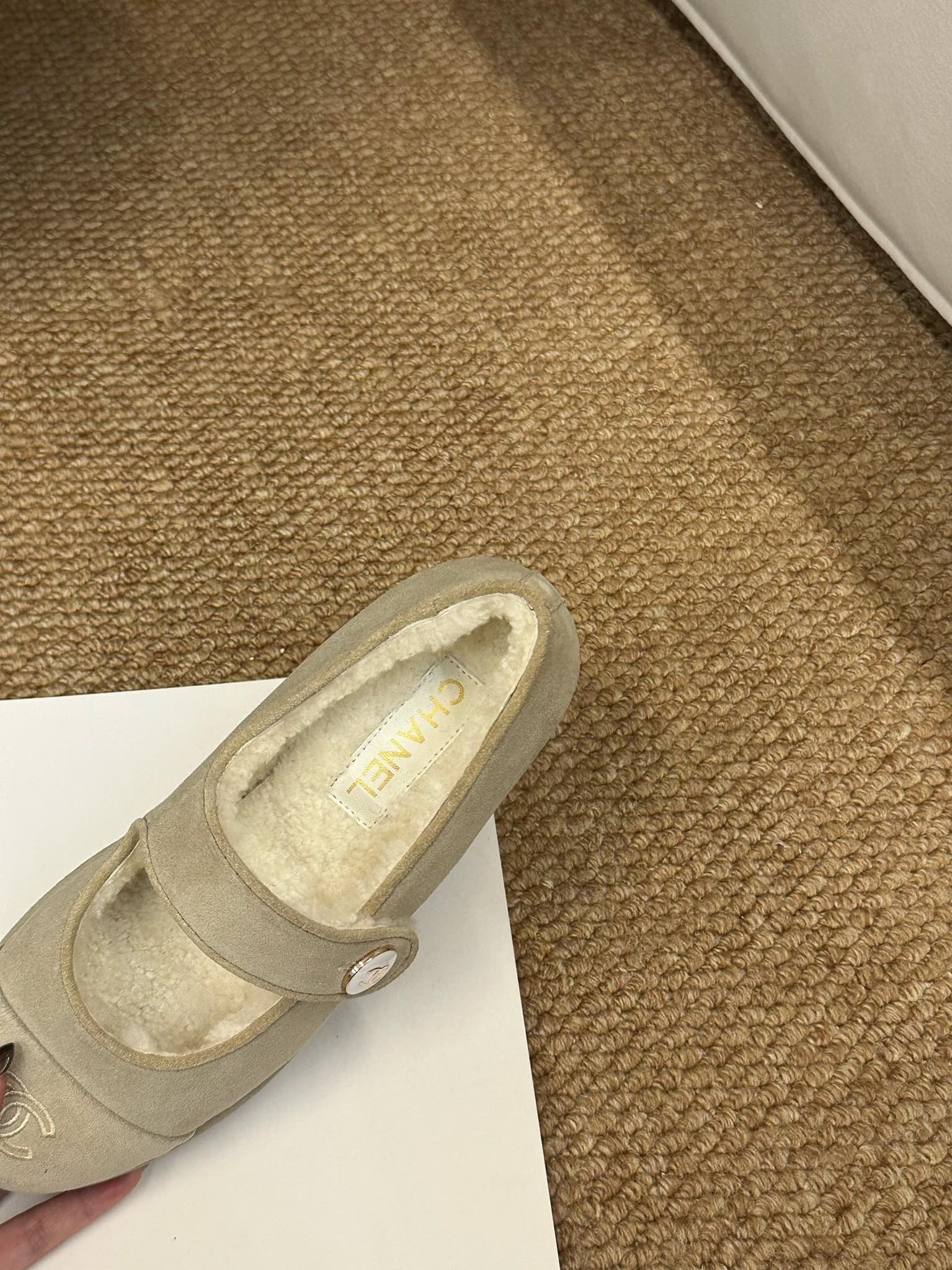 CC 26s Mary Jane Flats Caramel Beige Suede Shearling Lining